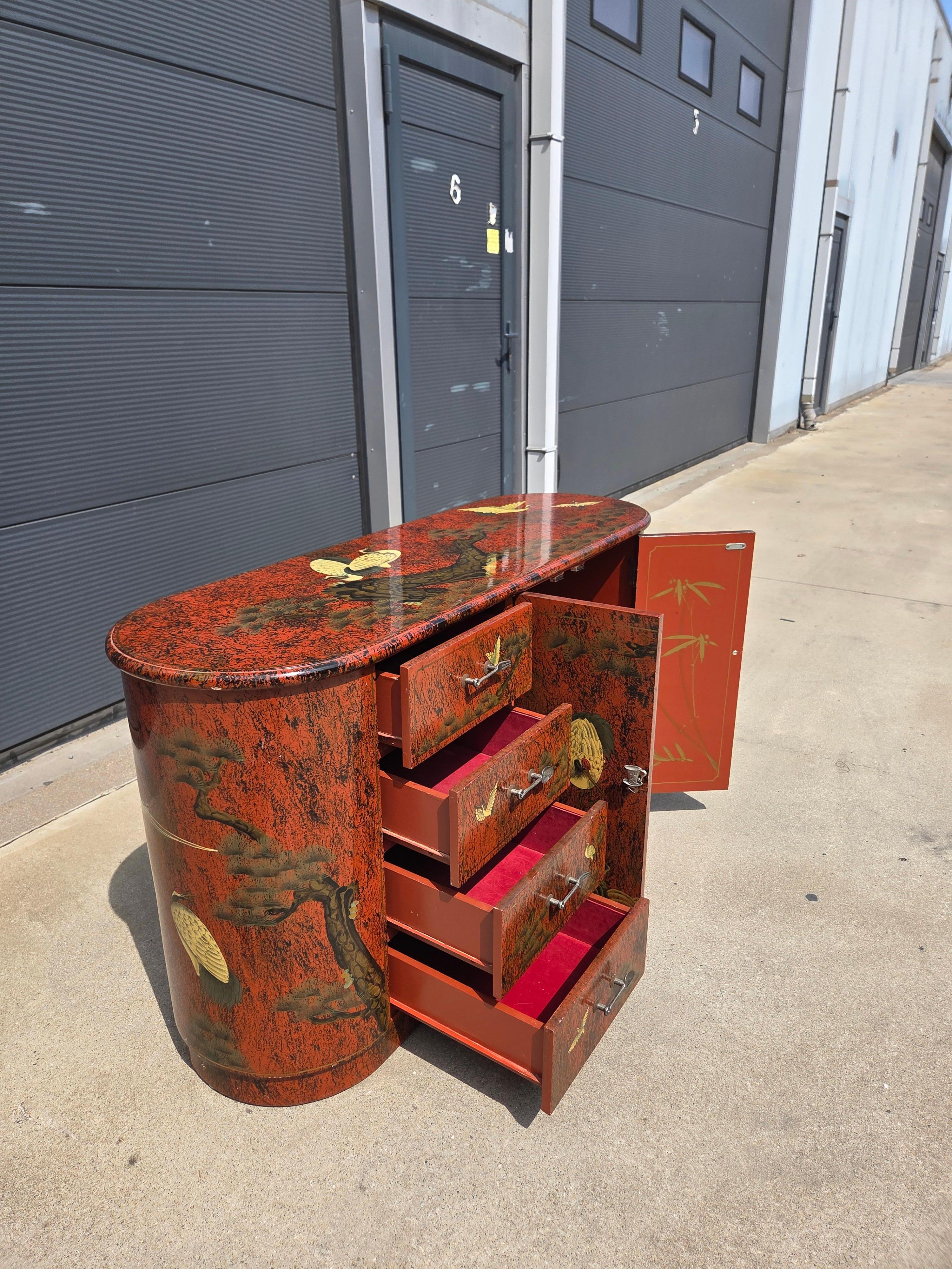Français Cabinet Chinoiserie Rouge Vintage des années 1970 en vente