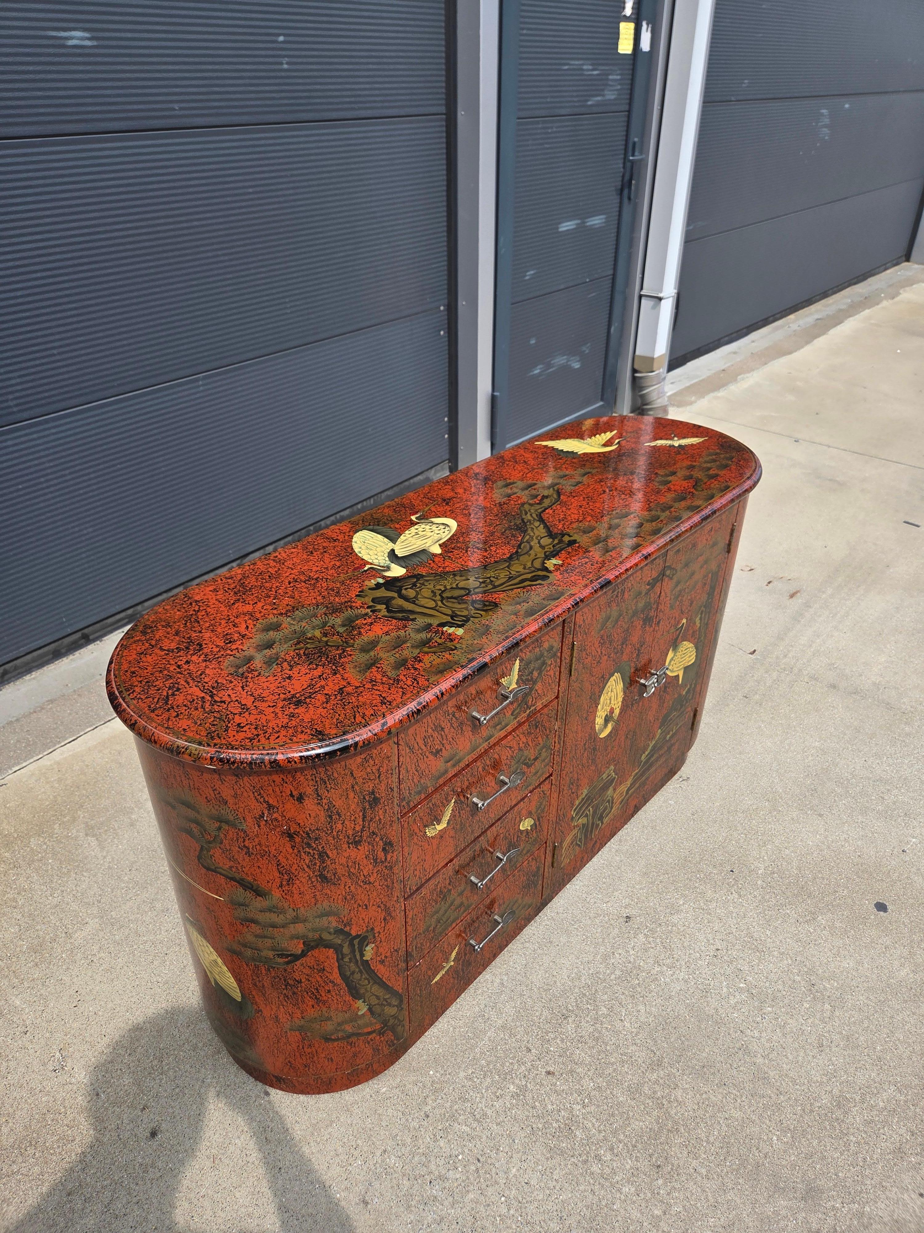 Contreplaqué Cabinet Chinoiserie Rouge Vintage des années 1970 en vente
