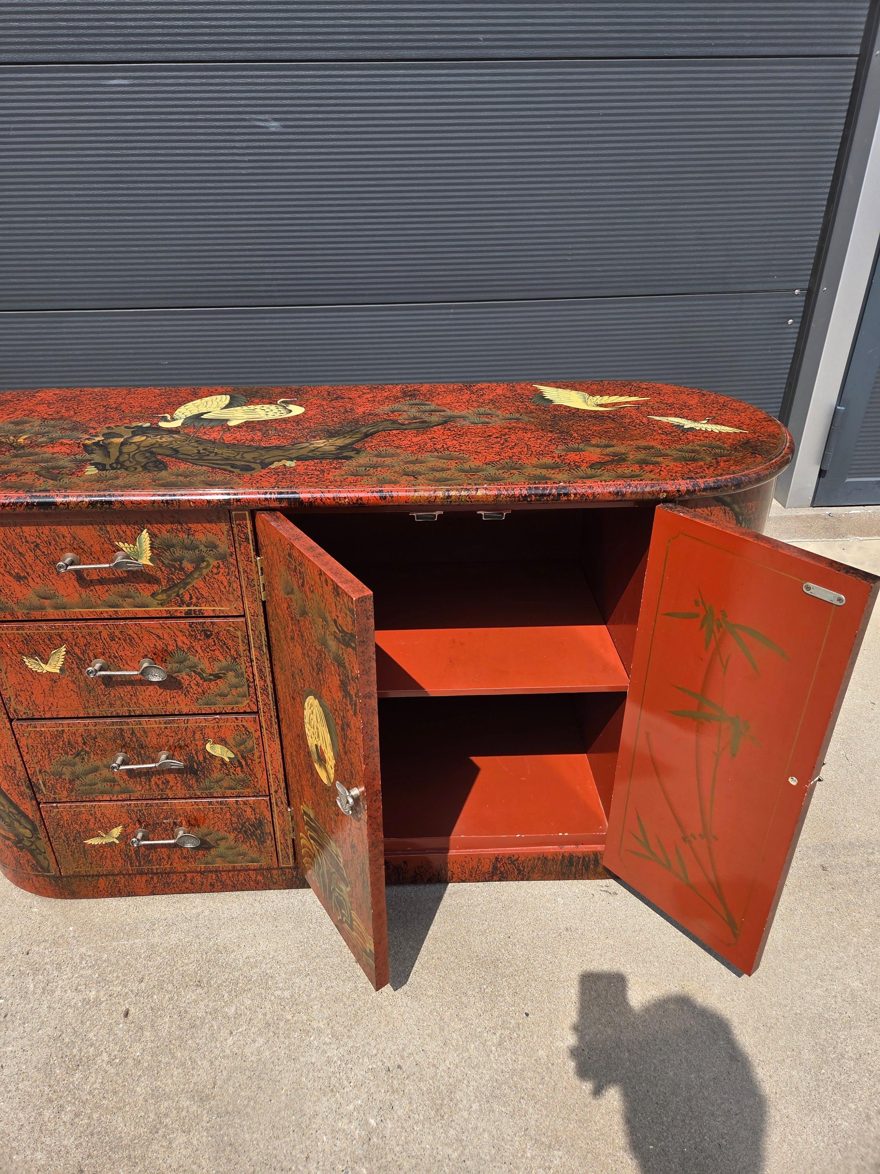 Cabinet Chinoiserie Rouge Vintage des années 1970 en vente 1