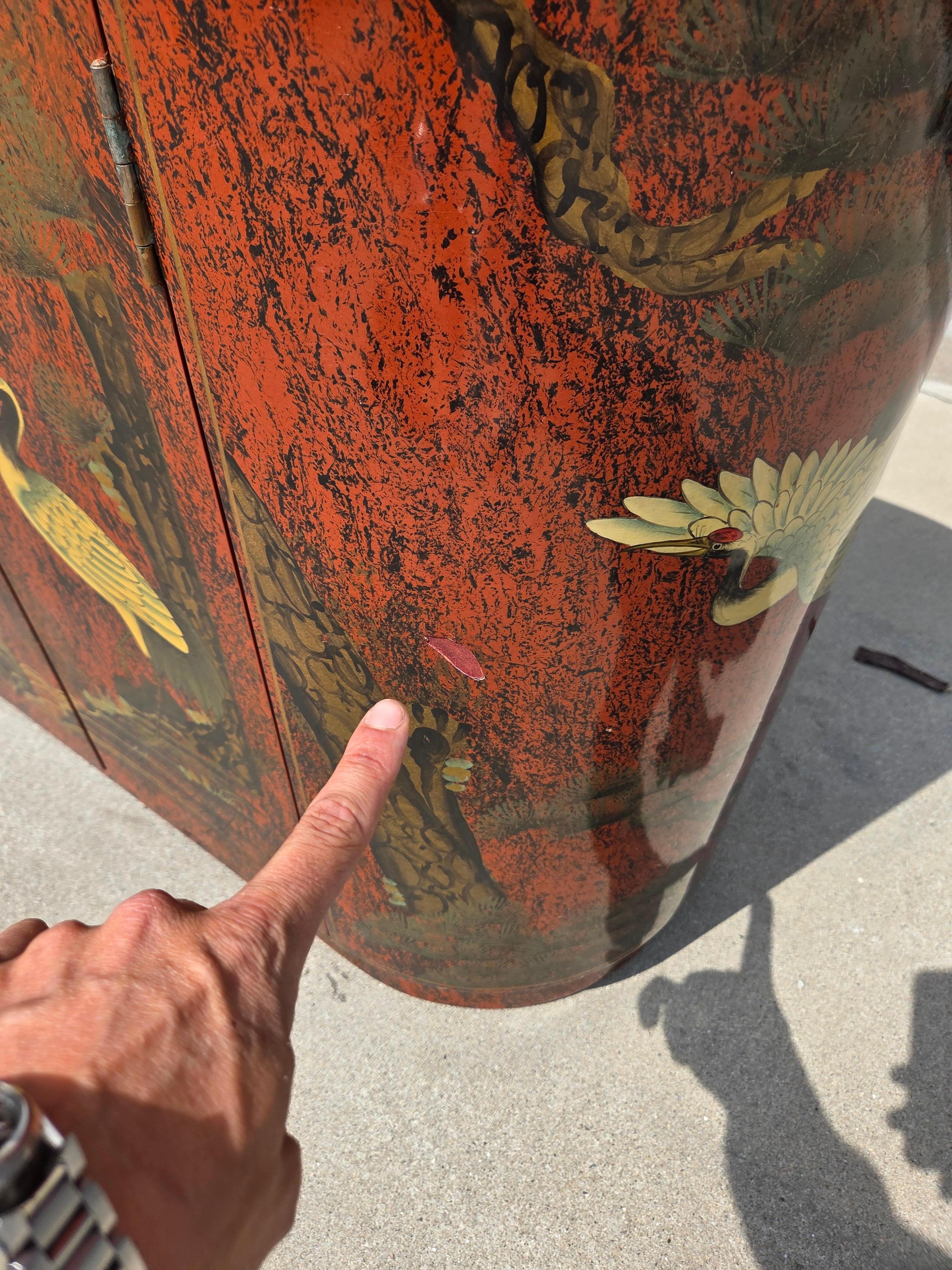 Cabinet Chinoiserie Rouge Vintage des années 1970 en vente 3