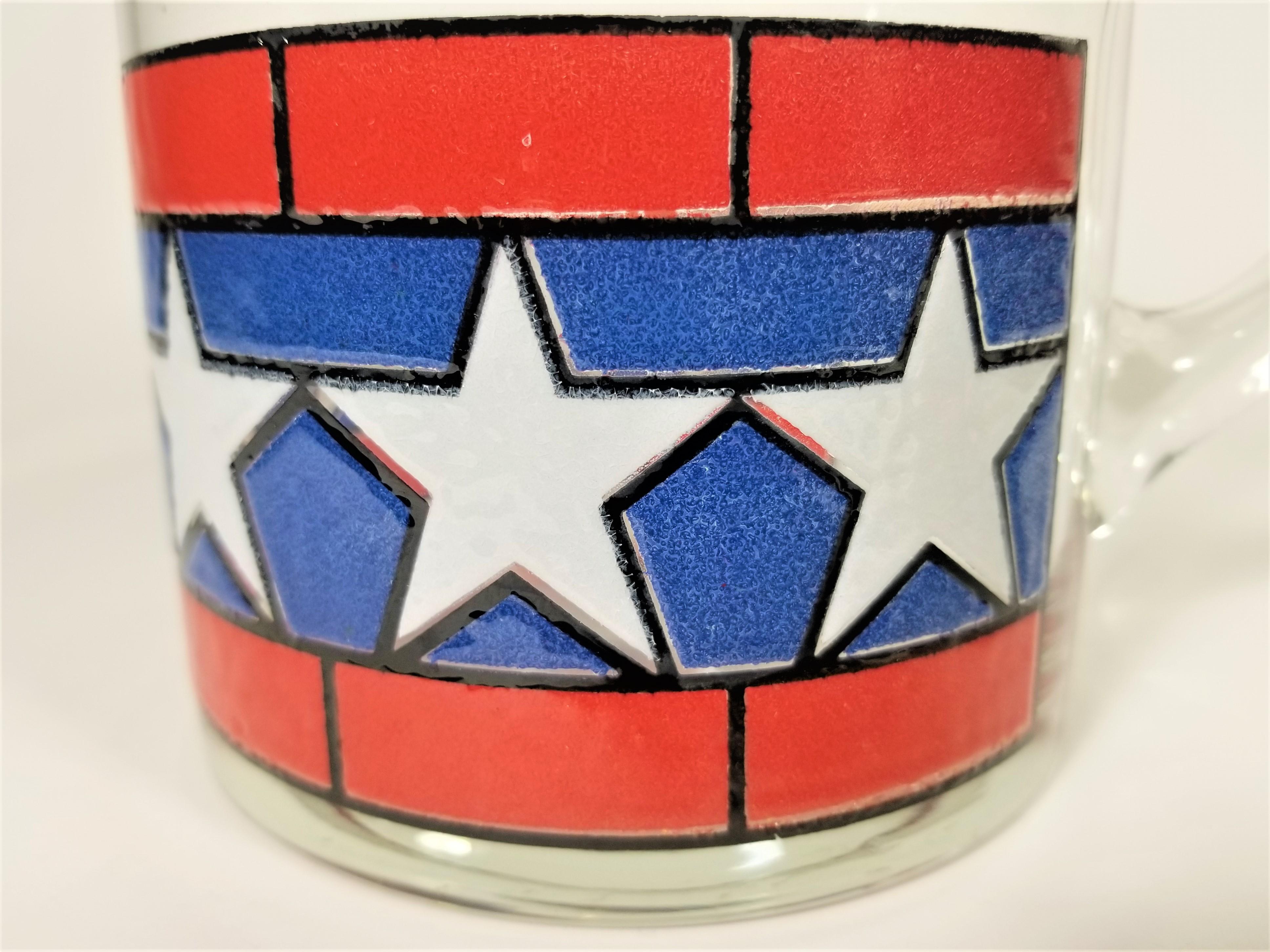 1970s, Red, White and Blue with Stars Glassware Barware Set of 6 with Pitcher For Sale 1
