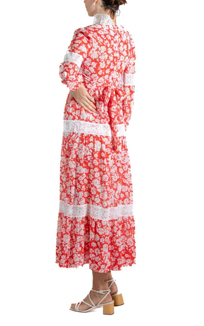 Women's 1970s Red & White Floral Lace Dress For Sale