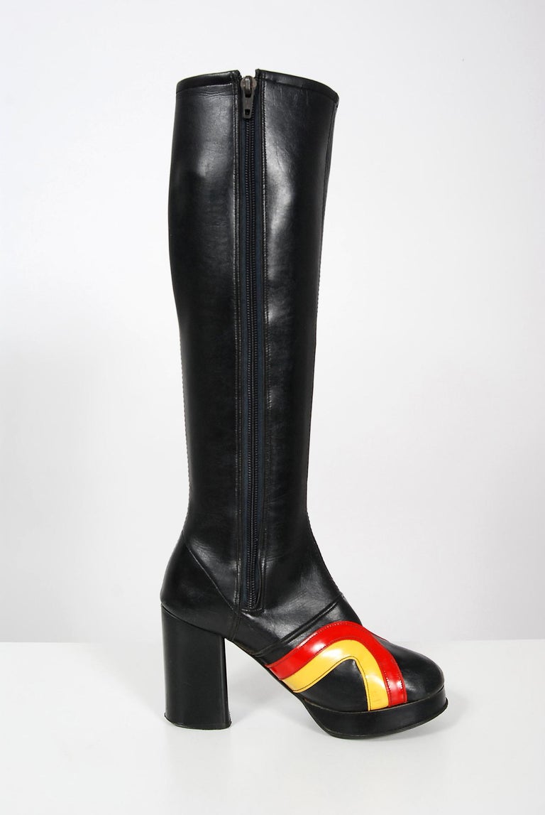 70s platform knee high boots