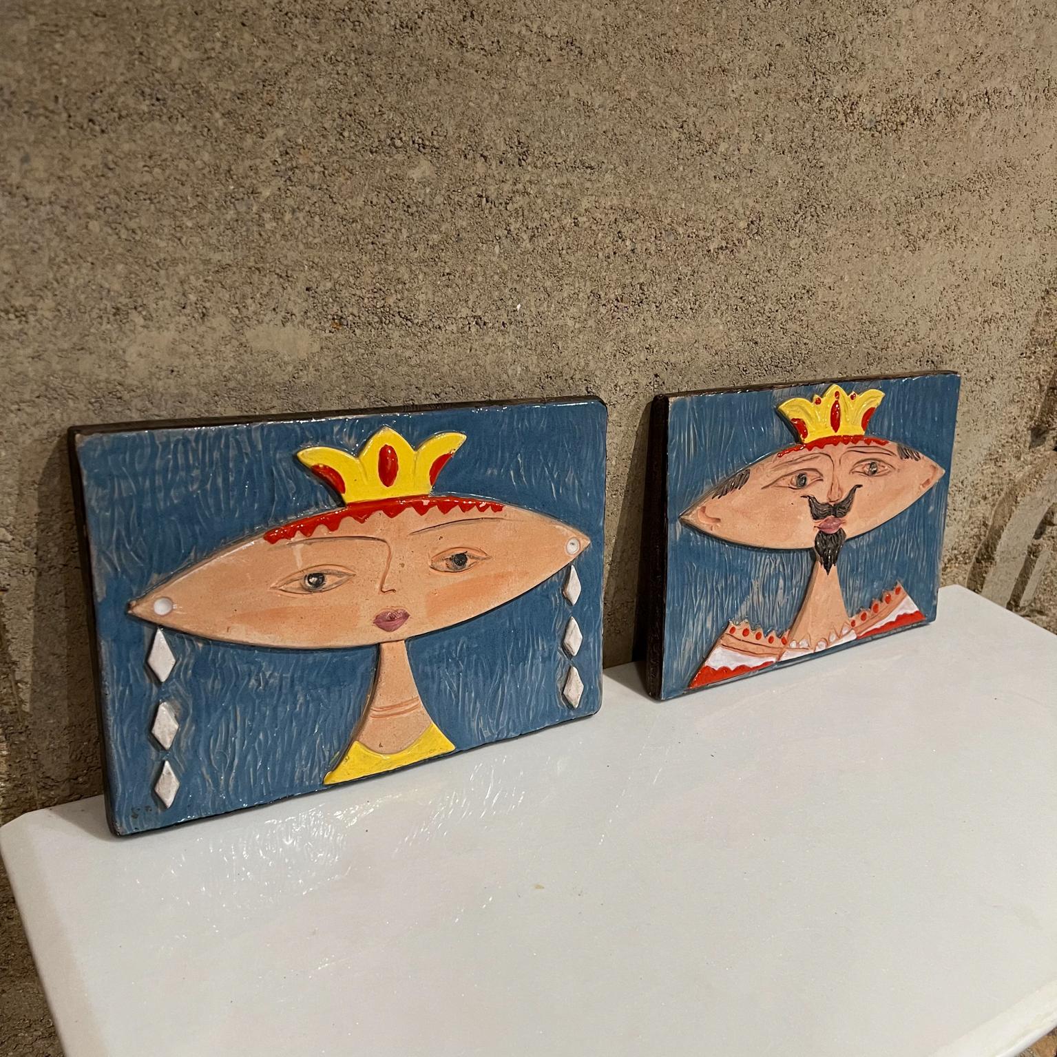 1970s Regal His & Her Italian Wall Tile Set Hand Paint Giovanni de Simone Italy In Good Condition In Chula Vista, CA