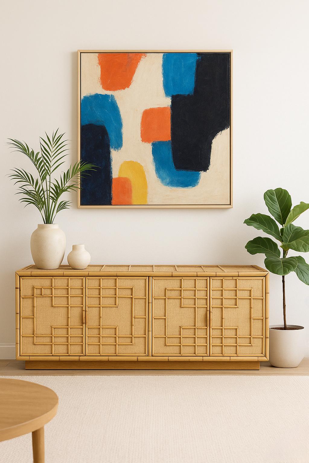 Italiano Mobile Credenza in bambù e vimini in stile Chippendale della Reggenza italiana degli anni '70 in vendita