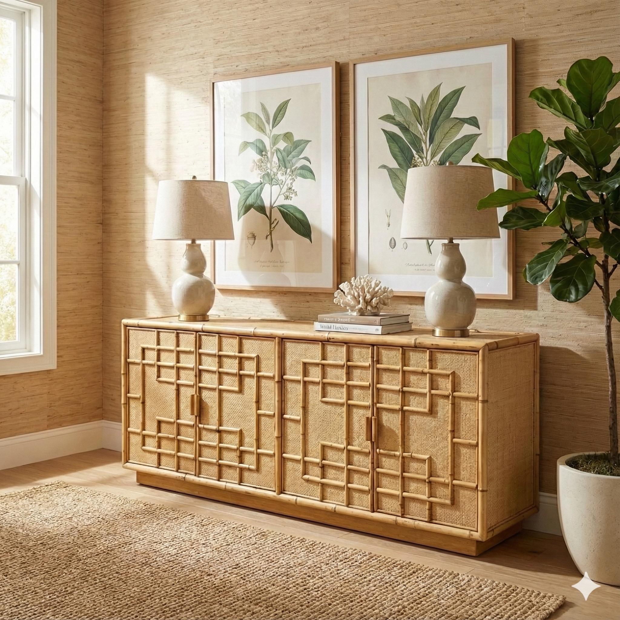 Mobile Credenza in bambù e vimini in stile Chippendale della Reggenza italiana degli anni '70 in vendita 2