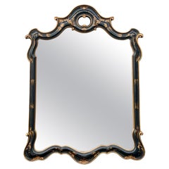 1970s Regency Style Black Lacquer And Carved Wood Chinoiserie Wall Mirror