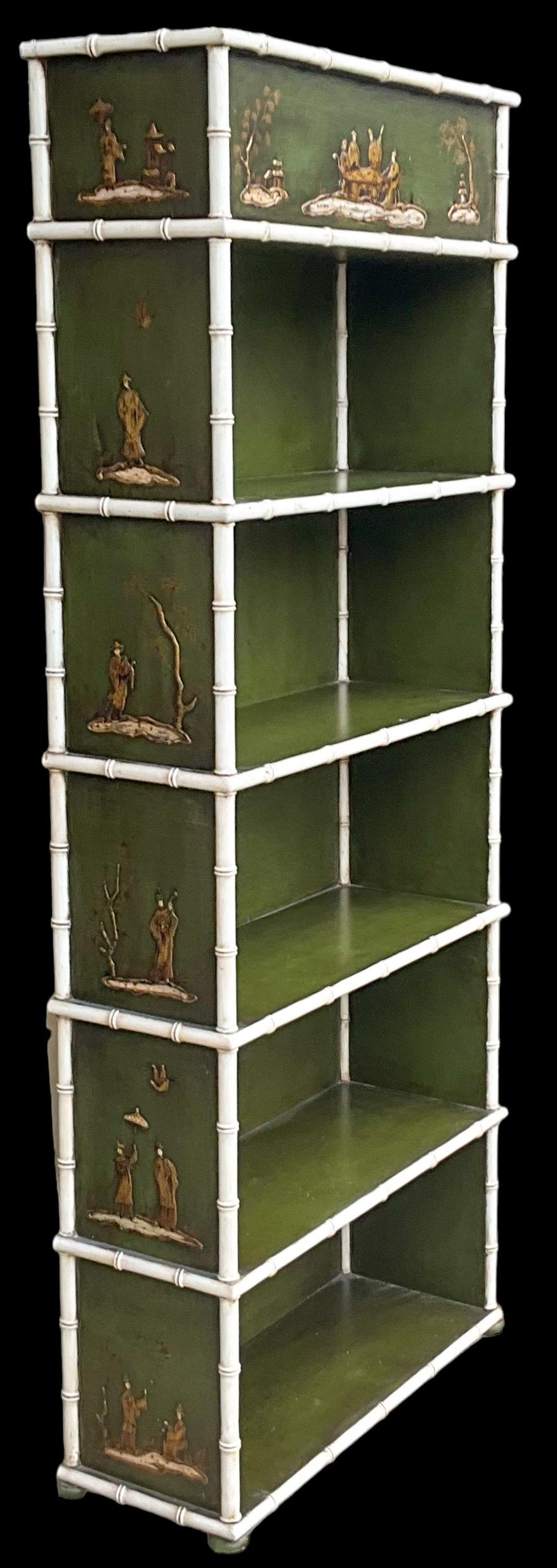 1970s Regency Style Chinoiserie Faux Bamboo Bookshelf / Etagere  In Good Condition In Kennesaw, GA