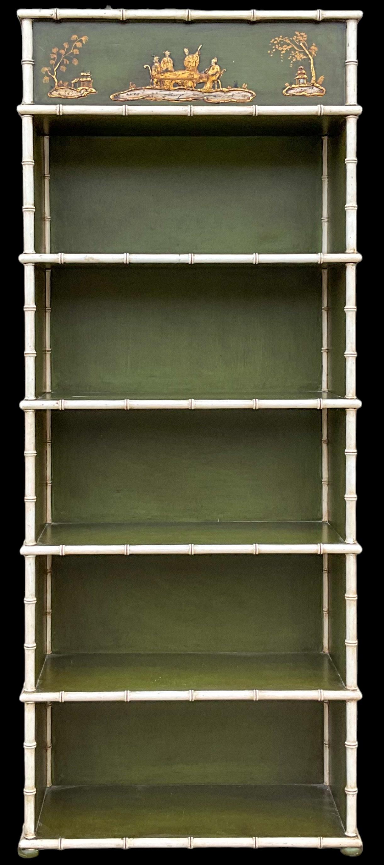 20th Century 1970s Regency Style Chinoiserie Faux Bamboo Bookshelf / Etagere 