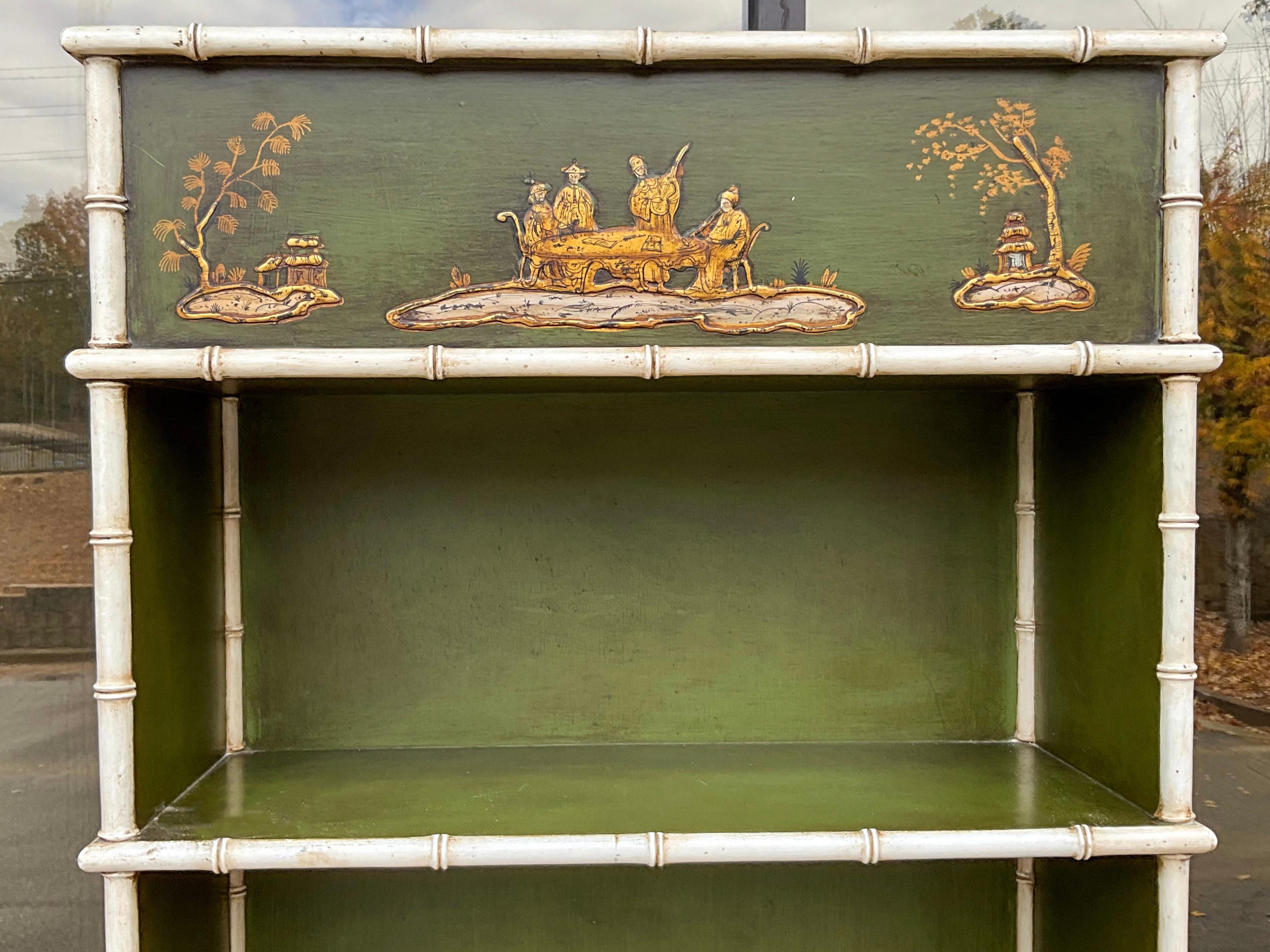 Wood 1970s Regency Style Chinoiserie Faux Bamboo Bookshelf / Etagere 