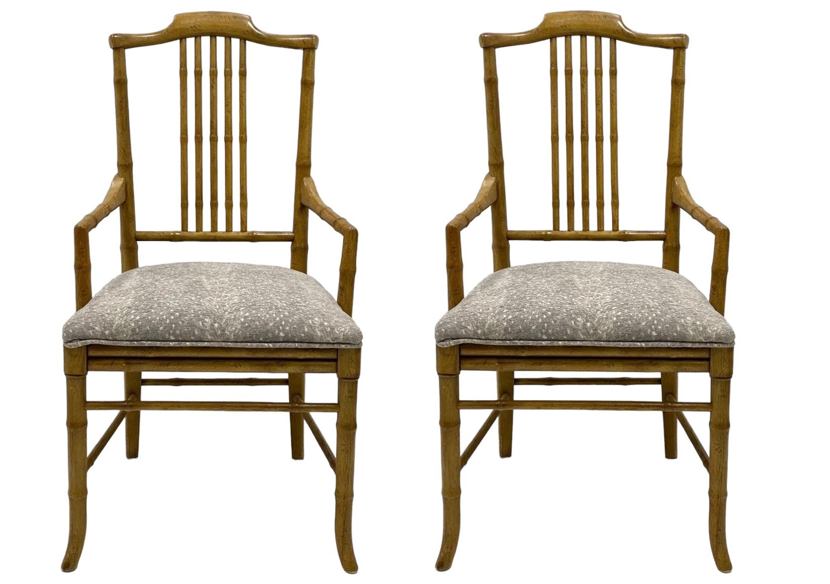 1970s Regency Style Faux Bamboo Bergere Armchairs In Grey Fawn Upholstery -Pair For Sale 6