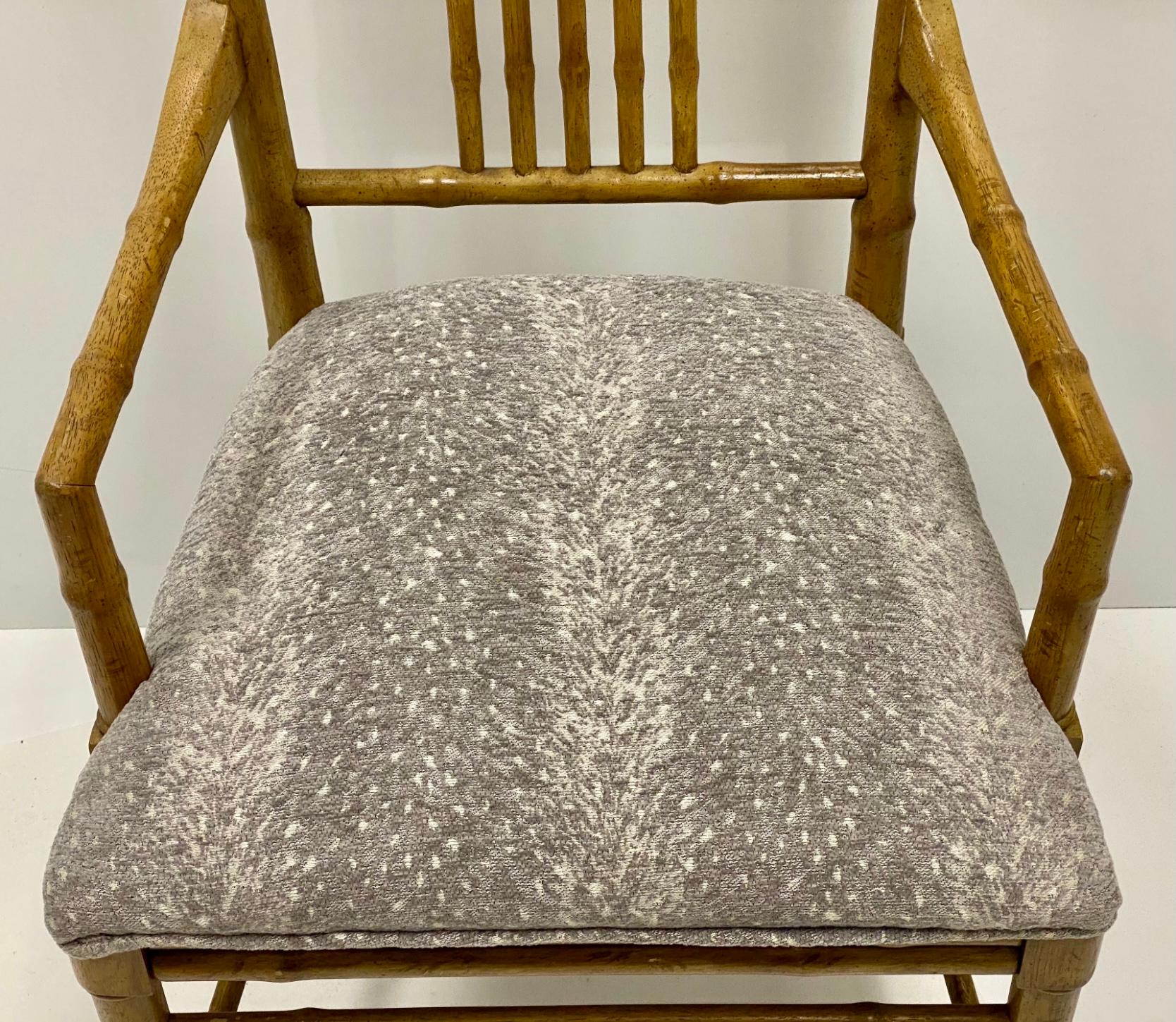 20th Century 1970s Regency Style Faux Bamboo Bergere Armchairs In Grey Fawn Upholstery -Pair For Sale