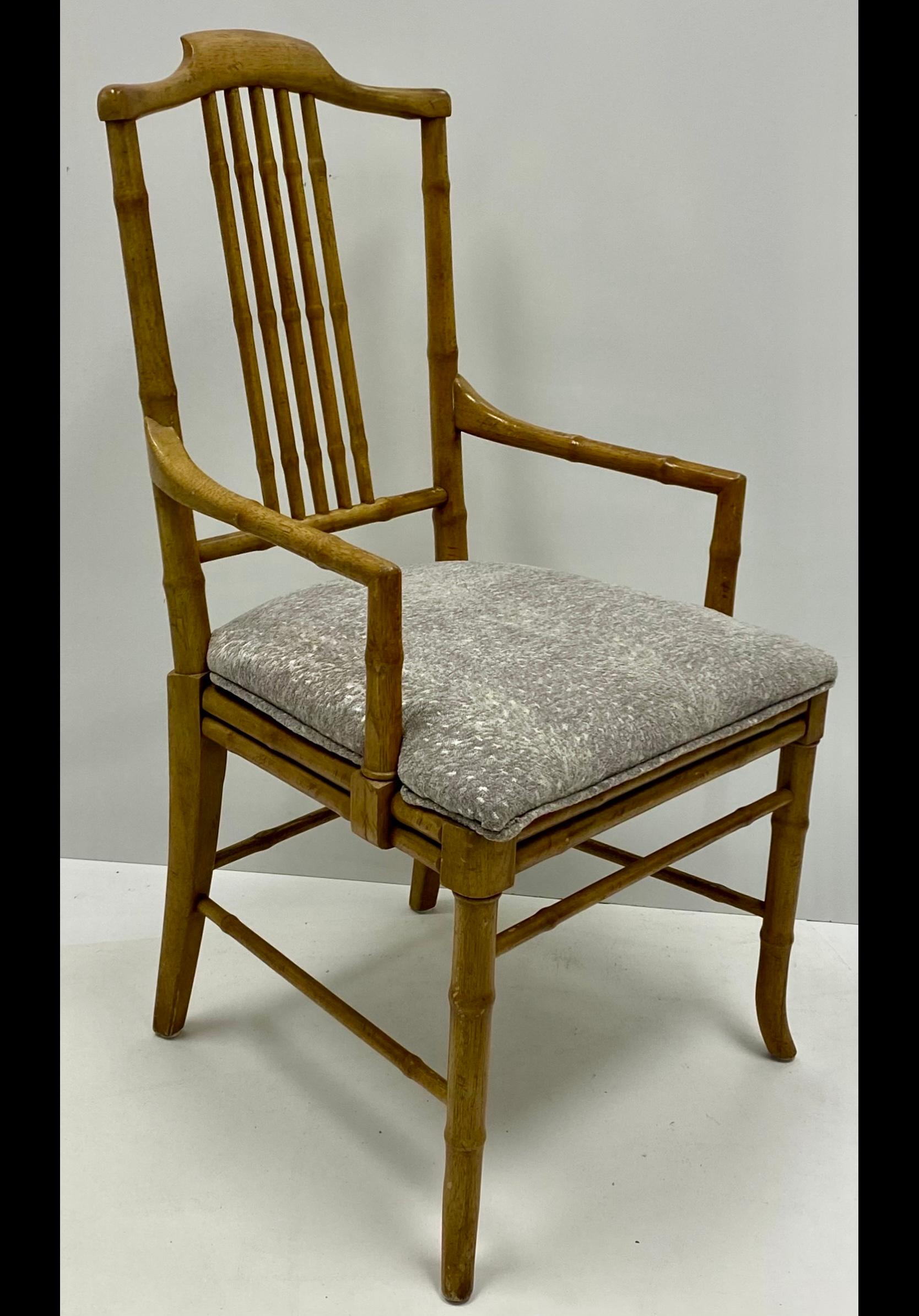 1970s Regency Style Faux Bamboo Bergere Armchairs In Grey Fawn Upholstery -Pair For Sale 3