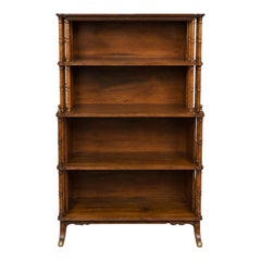 1970s Regency Style Faux Bamboo Carved Walnut Bookcase