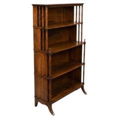 1970s Regency Style Faux Bamboo Carved Walnut Bookcase
