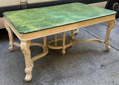 1970s Regency Style Faux Marble Painted Dining Table with 5 Leaves