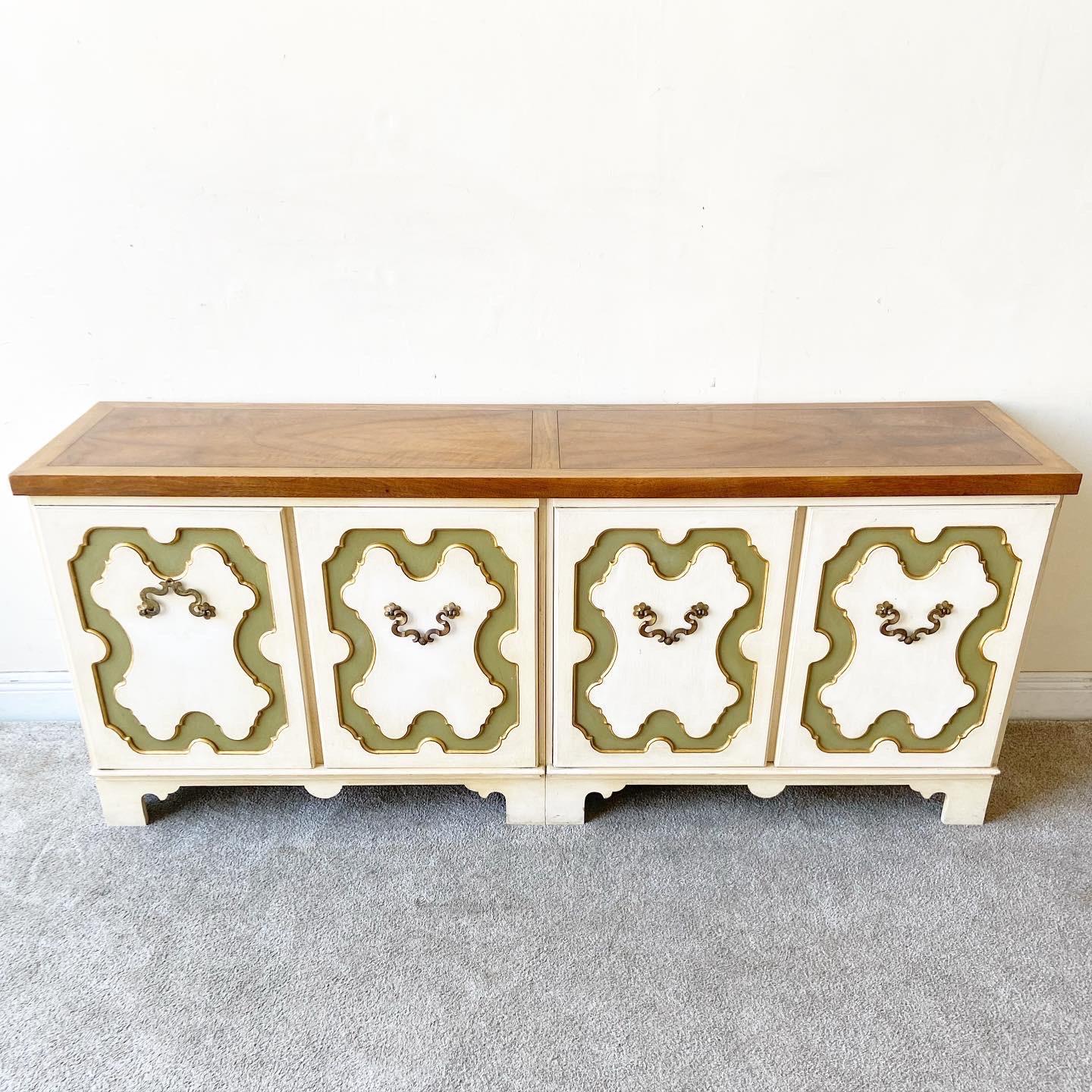 1970s Regency Wooden Cream Green and Gold Credenza by Baker 1
