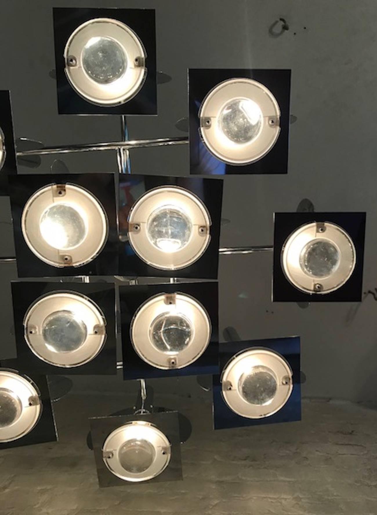 Reggiani of Italy 1970s Chrome & Glass Lens Abstract Chandelier 3