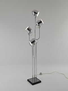 1970s Reggiani Cinematic 4 Heads Chrome Floor Lamp , Italy