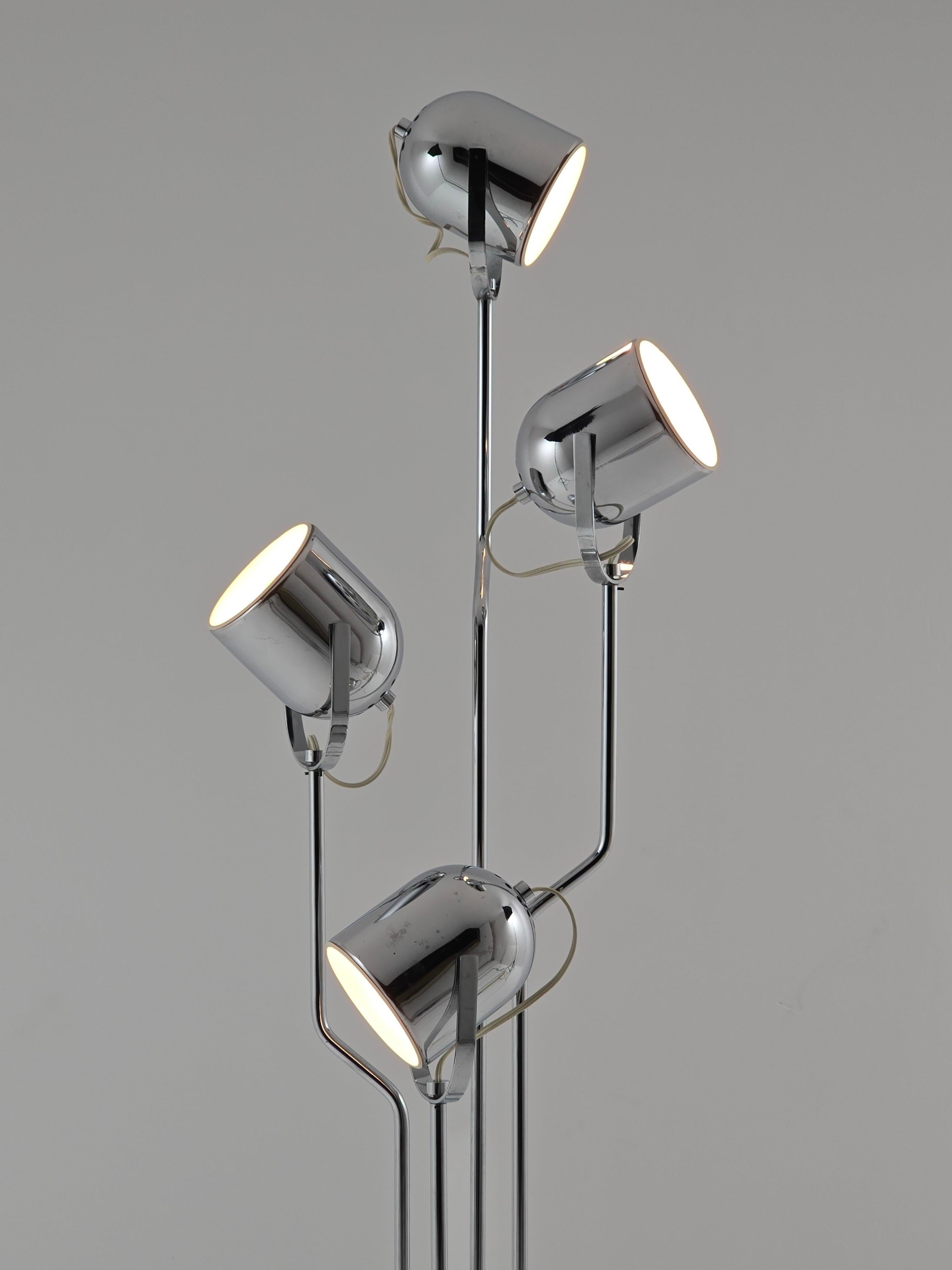 Lámpara de pie Reggiani Cinematic 4 cabezas cromo años 70 , Italia Italiano en venta