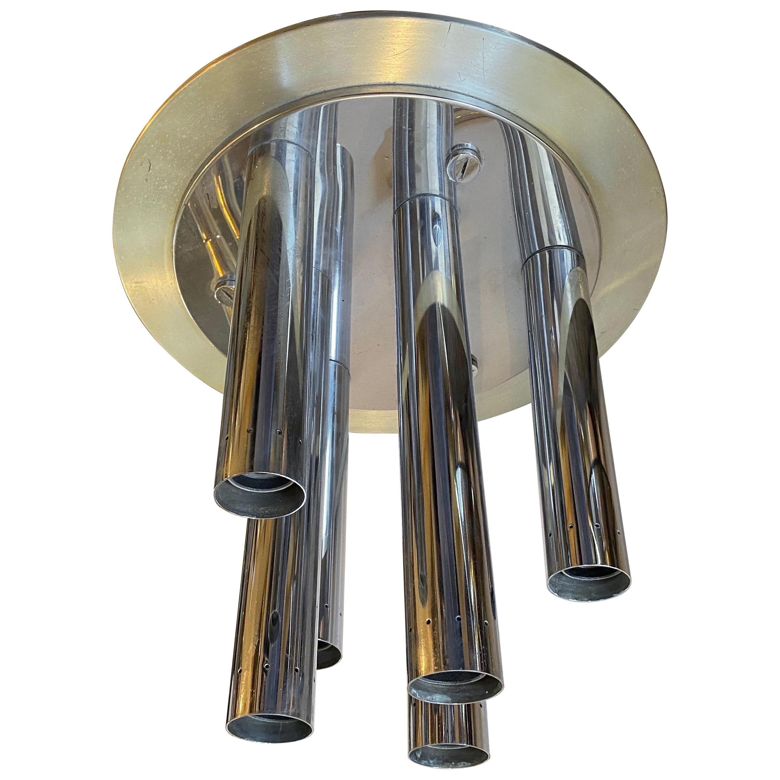 Lampada da tavolo o plafoniera italiana anni '70 Reggiani Space AGE in acciaio e alluminio