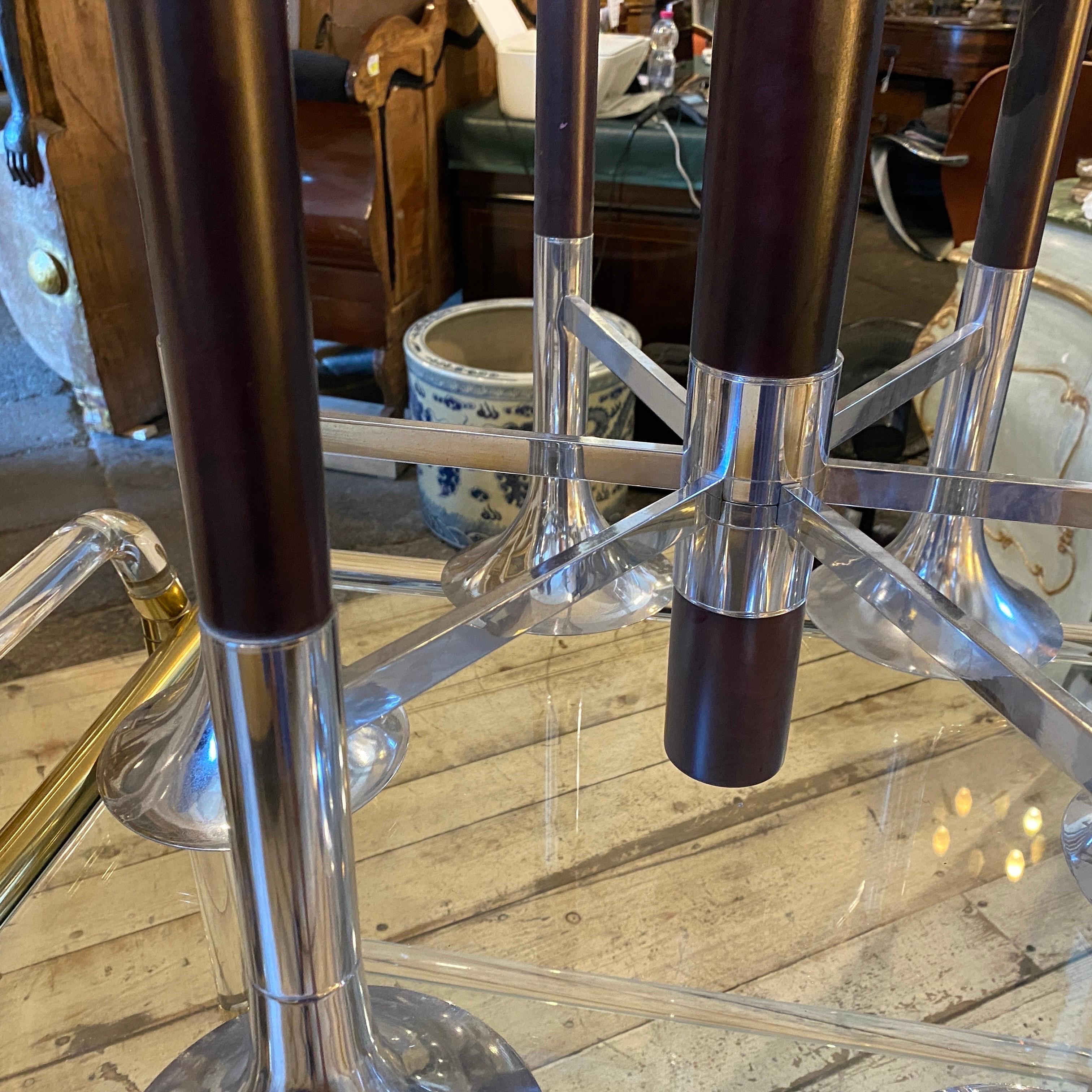 1970s Reggiani Space Age Wood and Steel Italian Chandelier For Sale 5