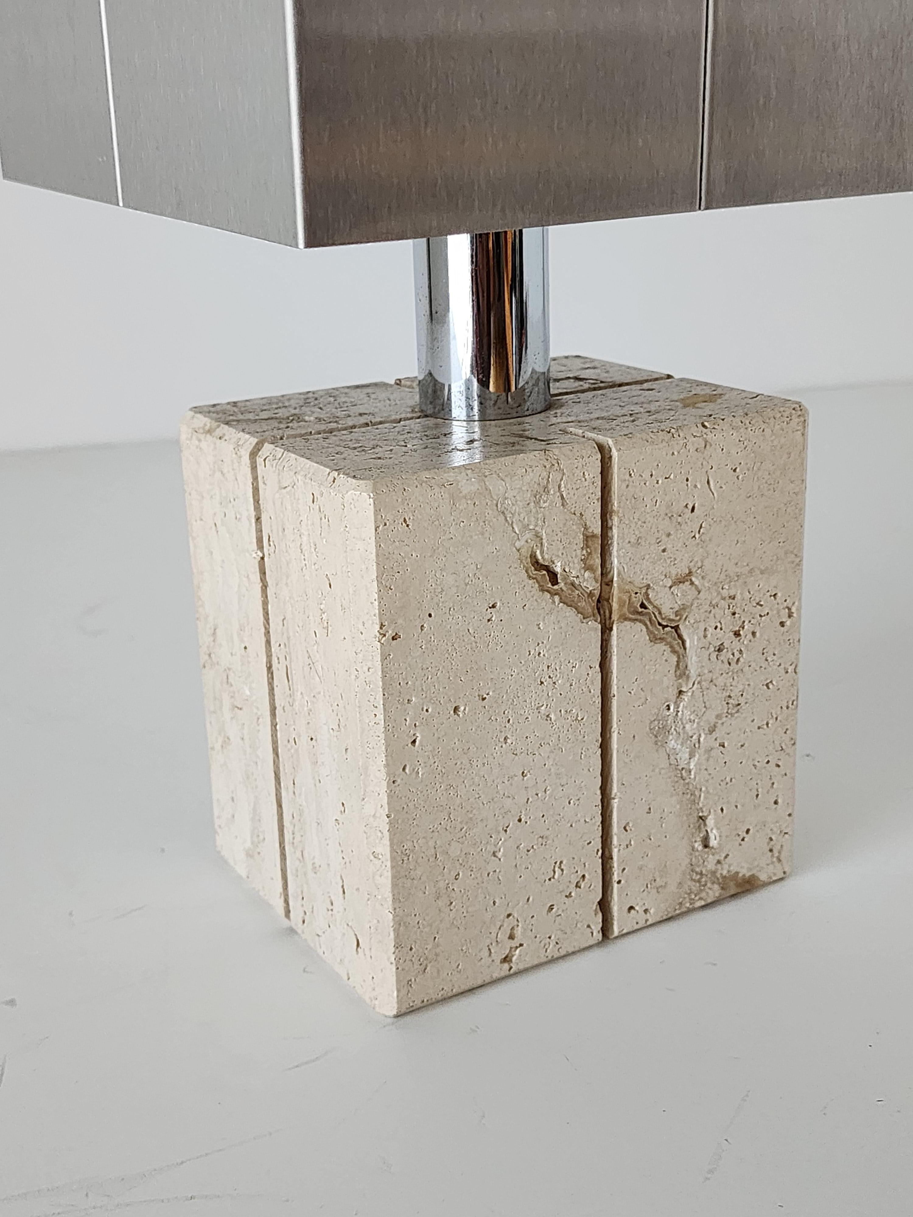 1970s  Reggiani Travertine and Stainless steel Table Lamp , Italy  For Sale 3