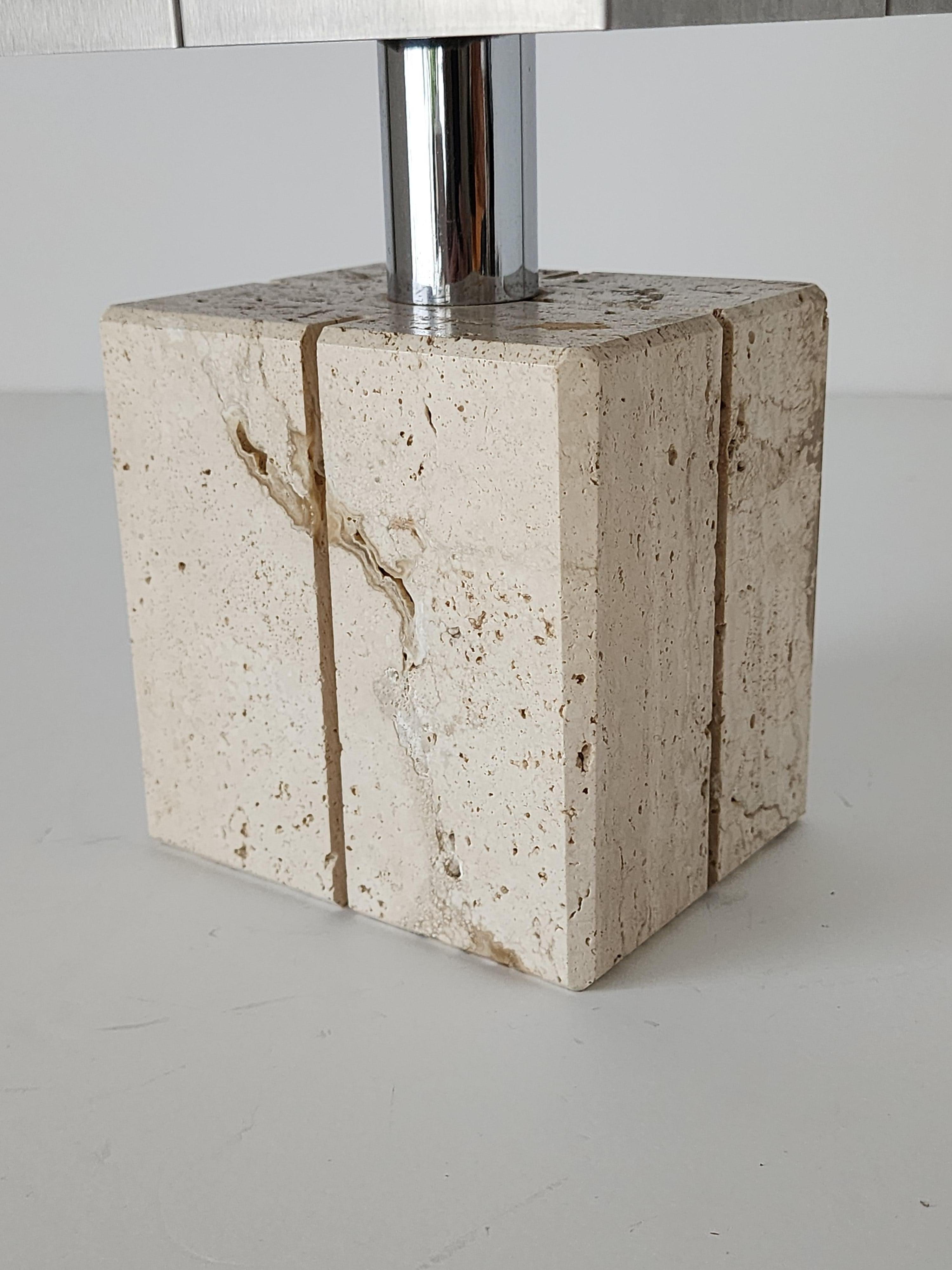 1970s  Reggiani Travertine and Stainless steel Table Lamp , Italy  For Sale 4