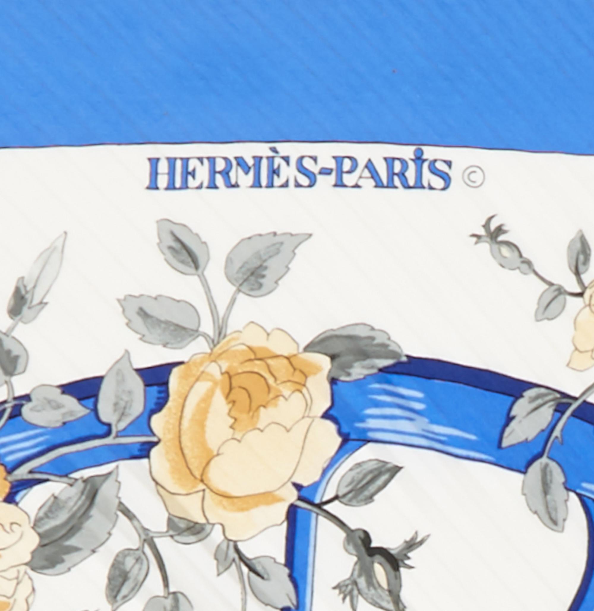 Gray 1970s Reissue ‘Romantique’ Hermes Pleated Silk Scarf in Blue