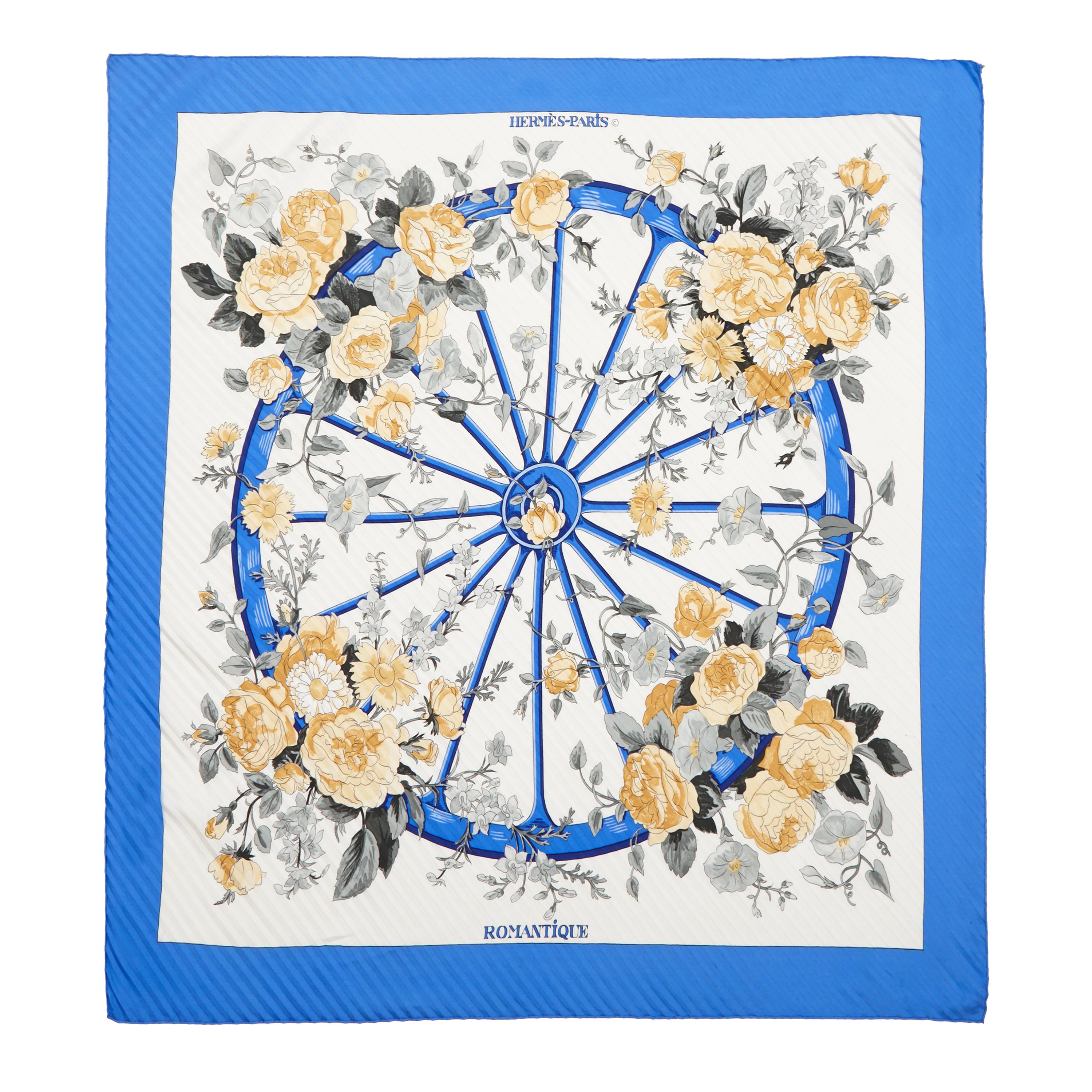 1970s Reissue ‘Romantique’ Hermes Pleated Silk Scarf in Blue