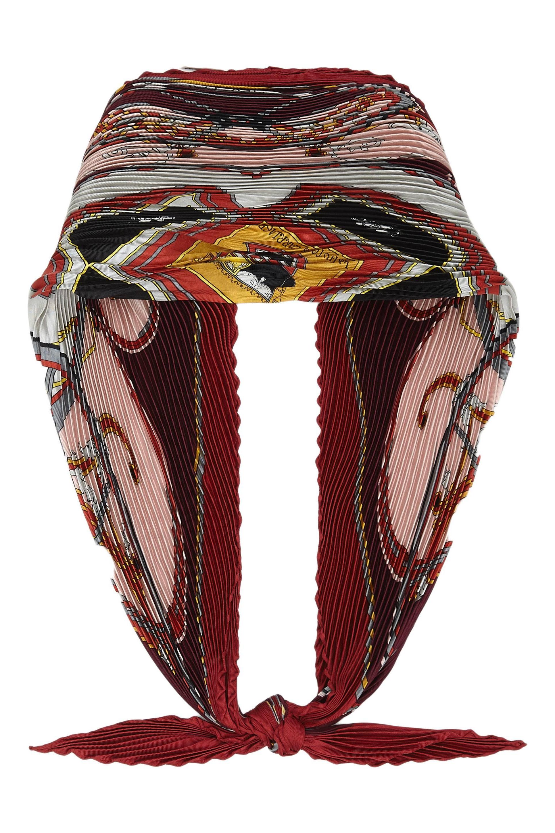 Brown 1970s Reissue ‘Washingtons Carriage” Hermes Pleated Silk Scarf For Sale