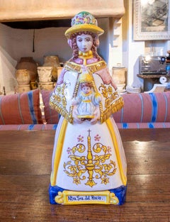 1970s Religious Figure of Our Lady of El Rocío in Polychrome Ceramic