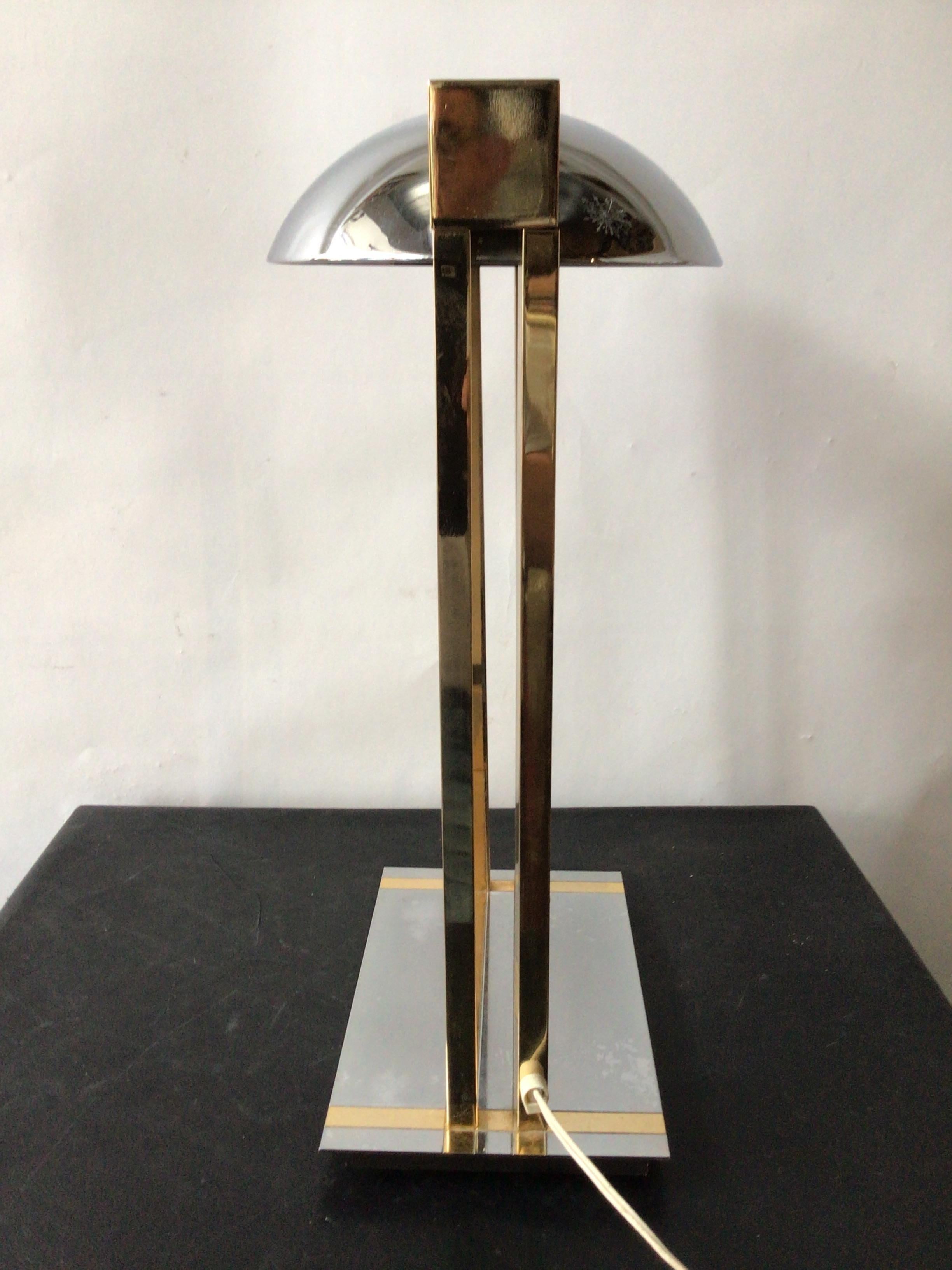 Late 20th Century 1970s Relux Chrome and Brass Table Lamp, Made in Italy For Sale