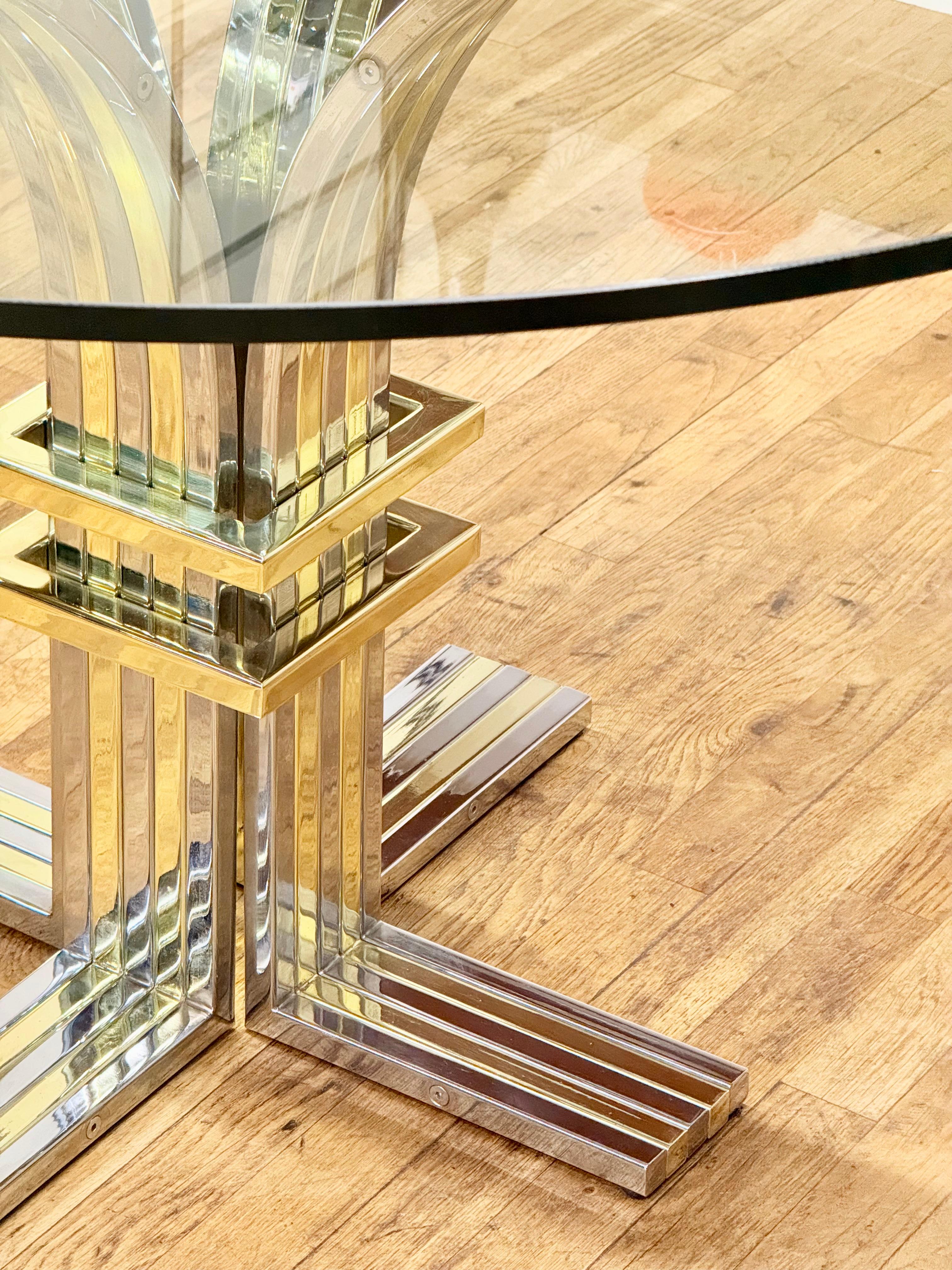 Mesa de centro con tapa de cristal de cromo y latón de Renato Zevi para Banci Firenze, años 70 en venta 3