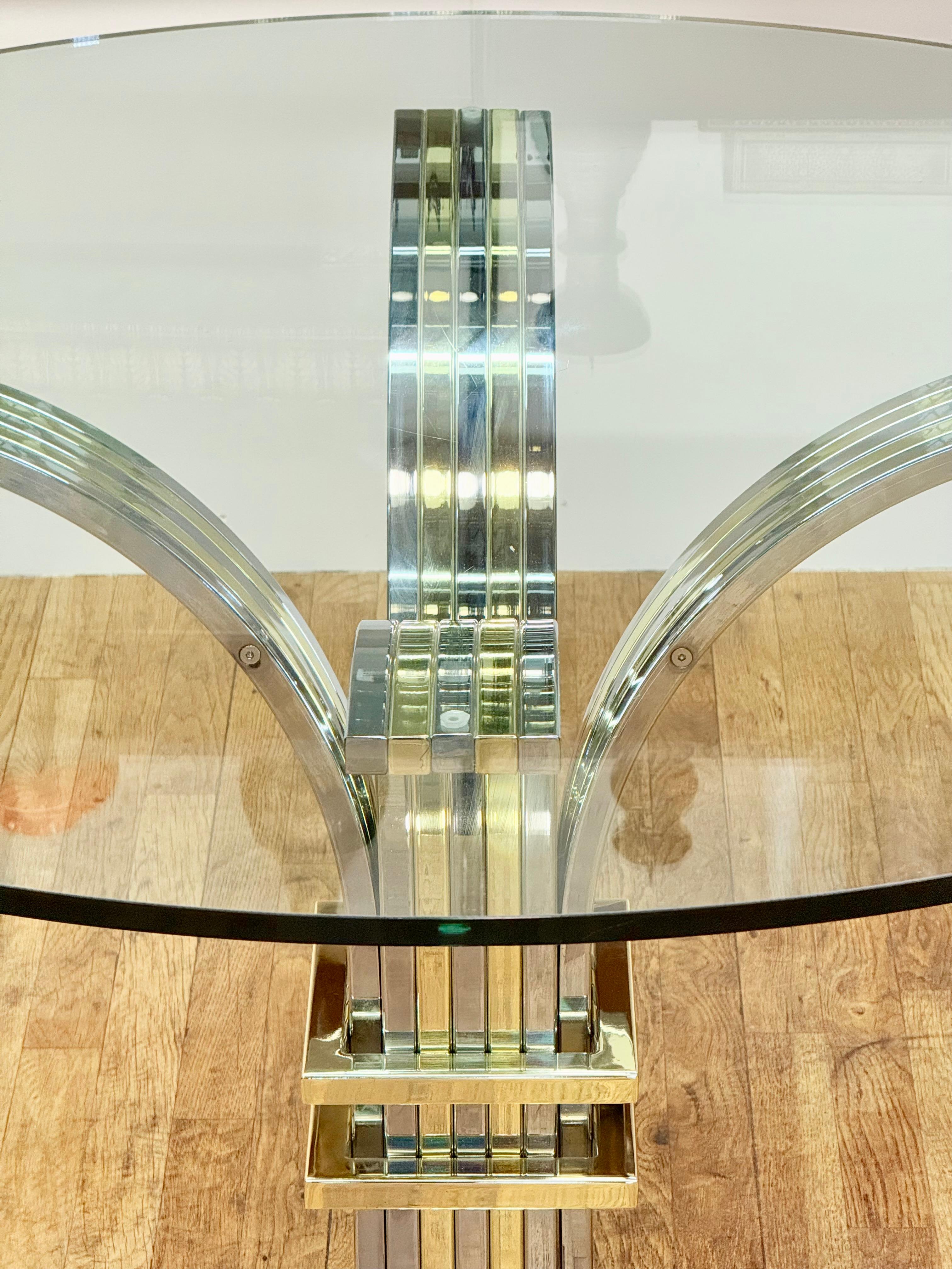 Mesa de centro con tapa de cristal de cromo y latón de Renato Zevi para Banci Firenze, años 70 en venta 4