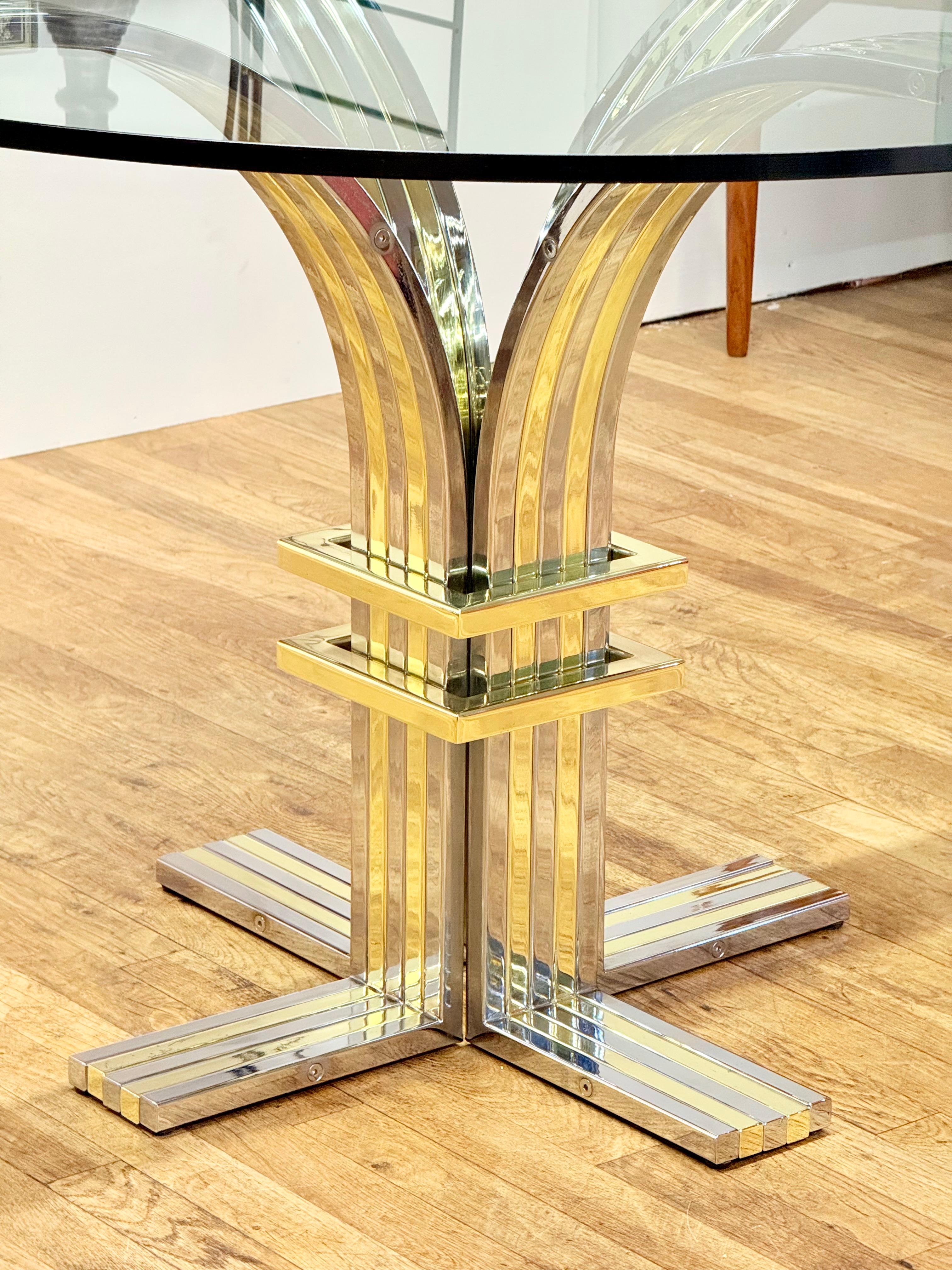 Mesa de centro con tapa de cristal de cromo y latón de Renato Zevi para Banci Firenze, años 70 en venta 5