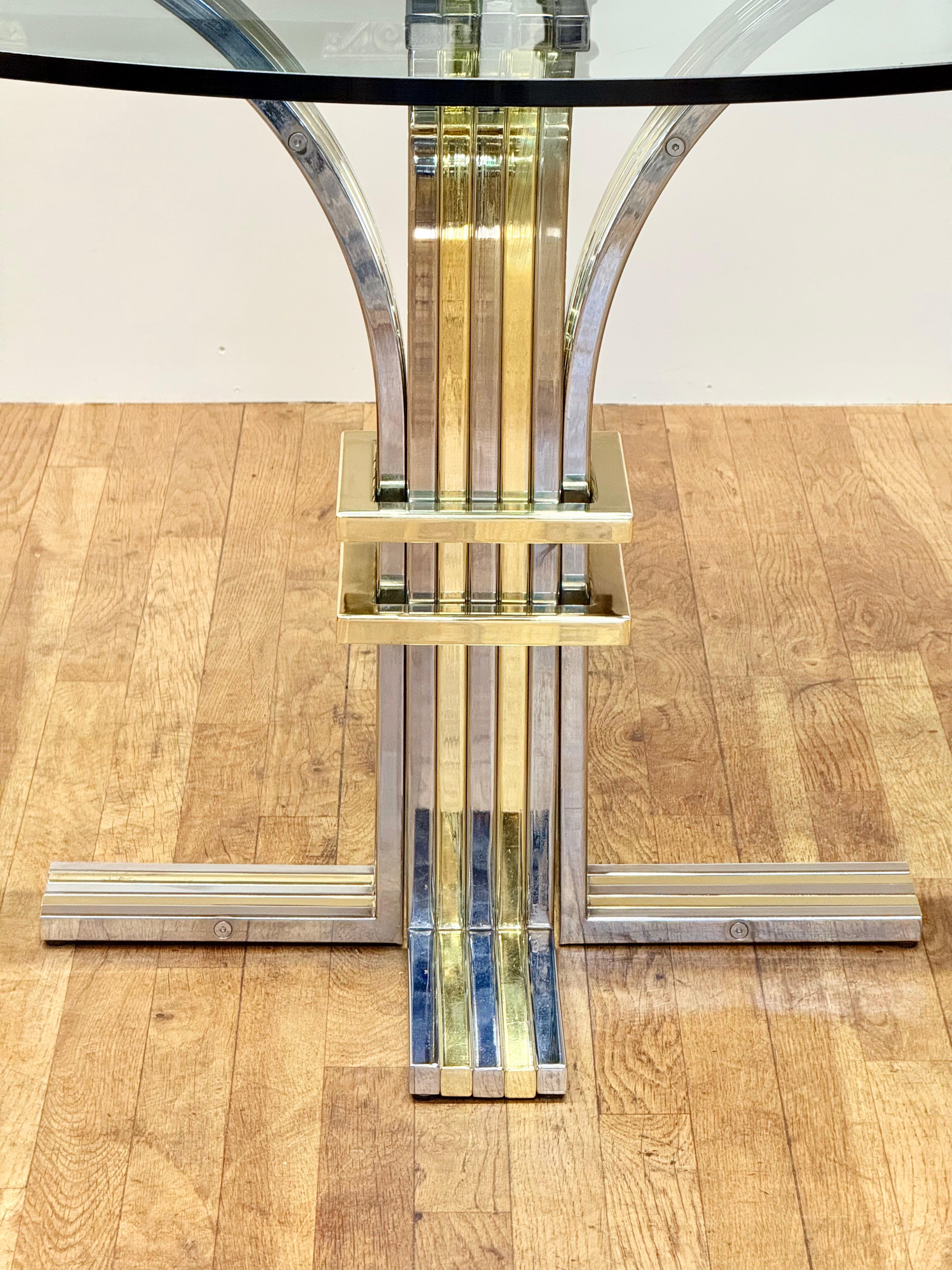 Mesa de centro con tapa de cristal de cromo y latón de Renato Zevi para Banci Firenze, años 70 en venta 6