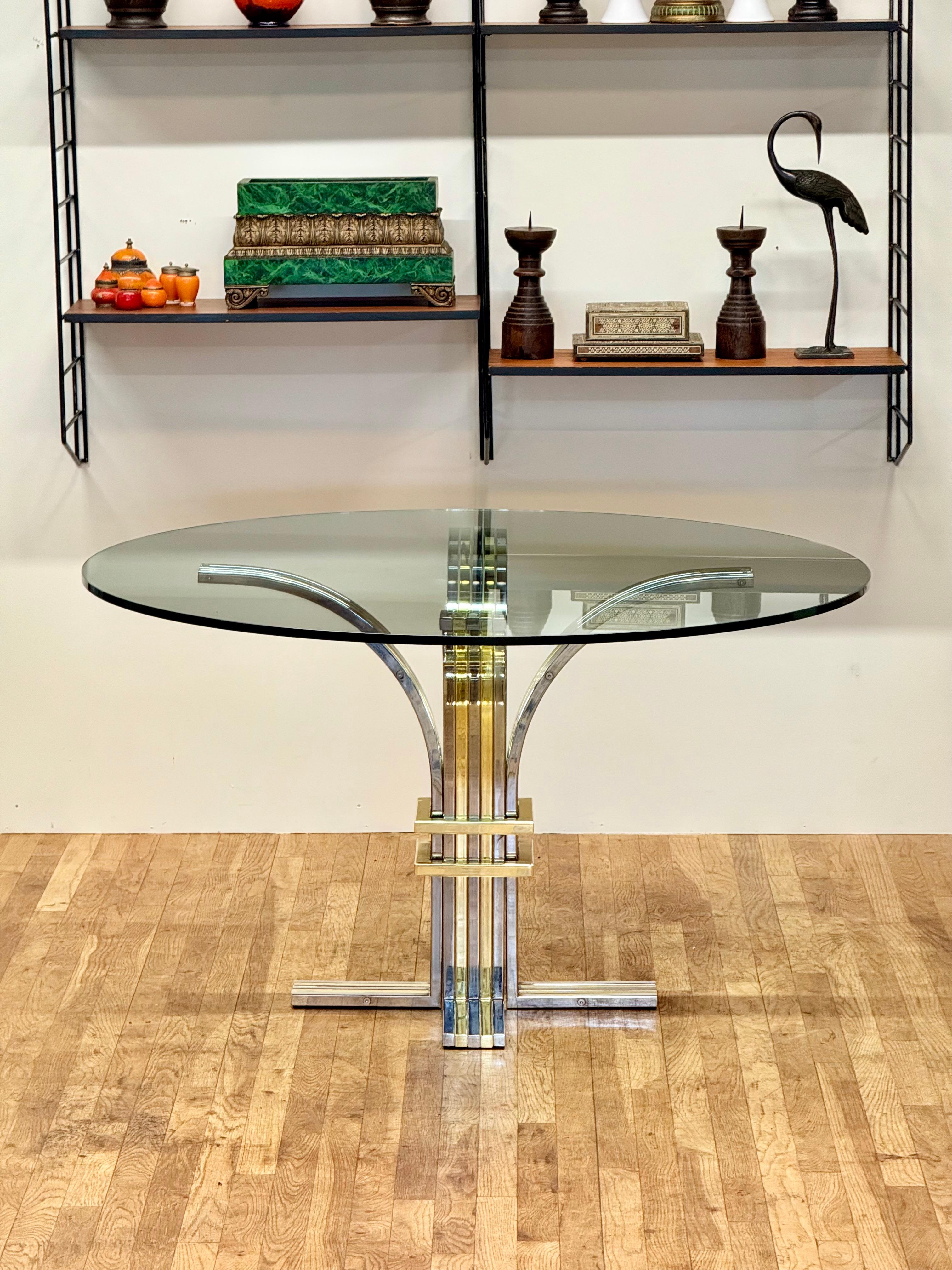 Mesa de centro con tapa de cristal de cromo y latón de Renato Zevi para Banci Firenze, años 70 en venta 8