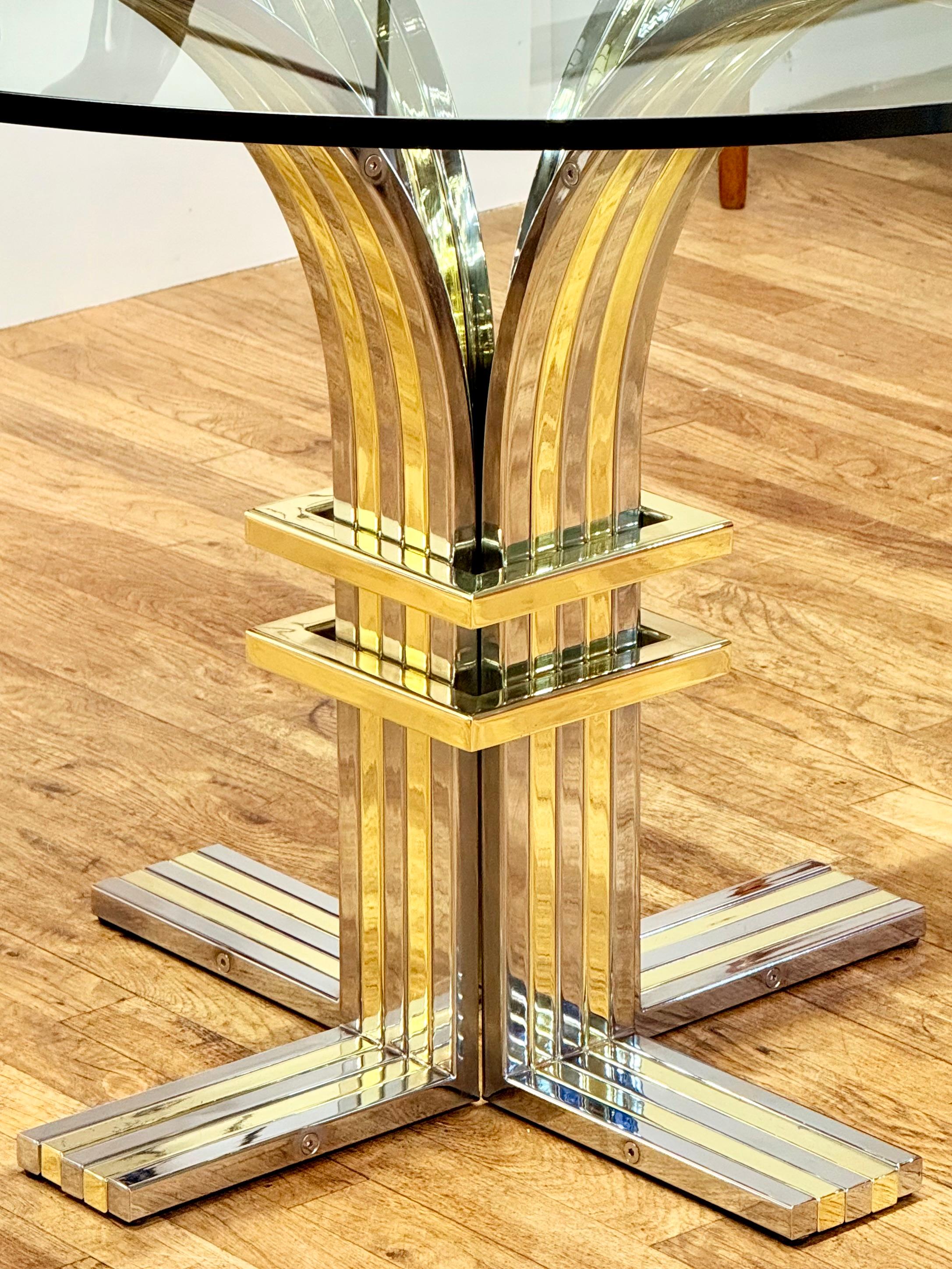 Mesa de centro con tapa de cristal de cromo y latón de Renato Zevi para Banci Firenze, años 70 en venta 9