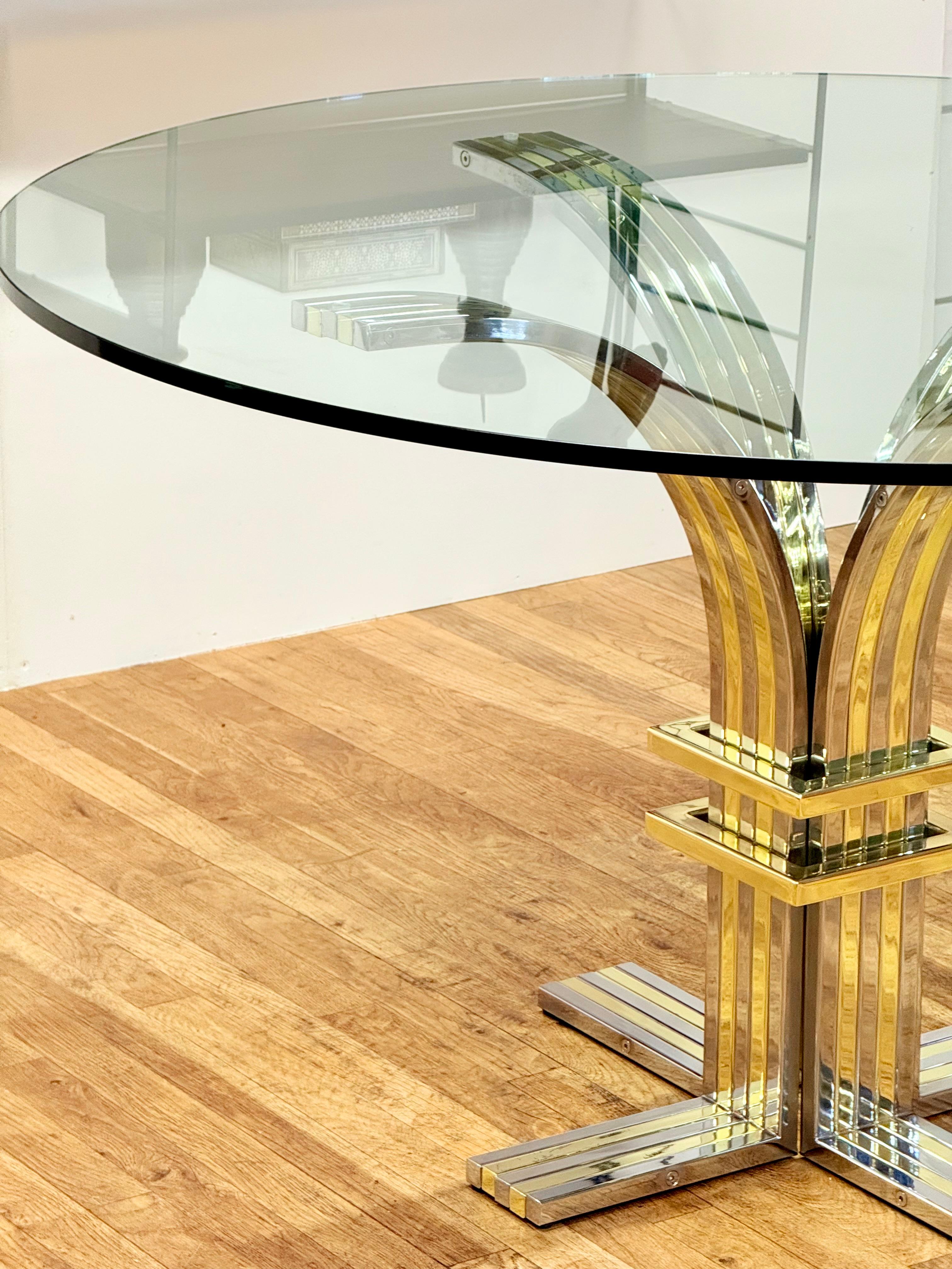 Mesa de centro con tapa de cristal de cromo y latón de Renato Zevi para Banci Firenze, años 70 en venta 10