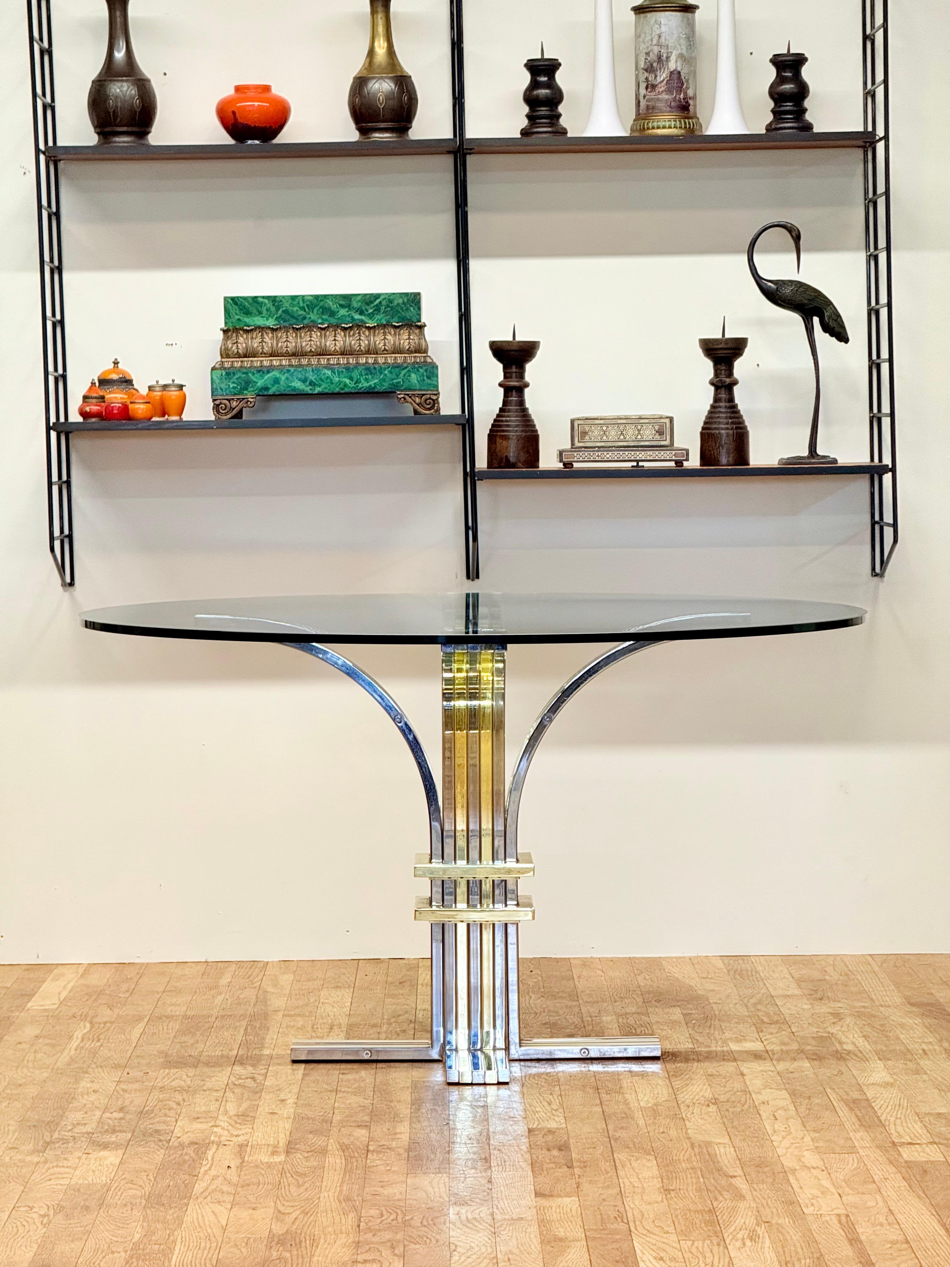Mesa de centro con tapa de cristal de cromo y latón de Renato Zevi para Banci Firenze, años 70 en venta 12