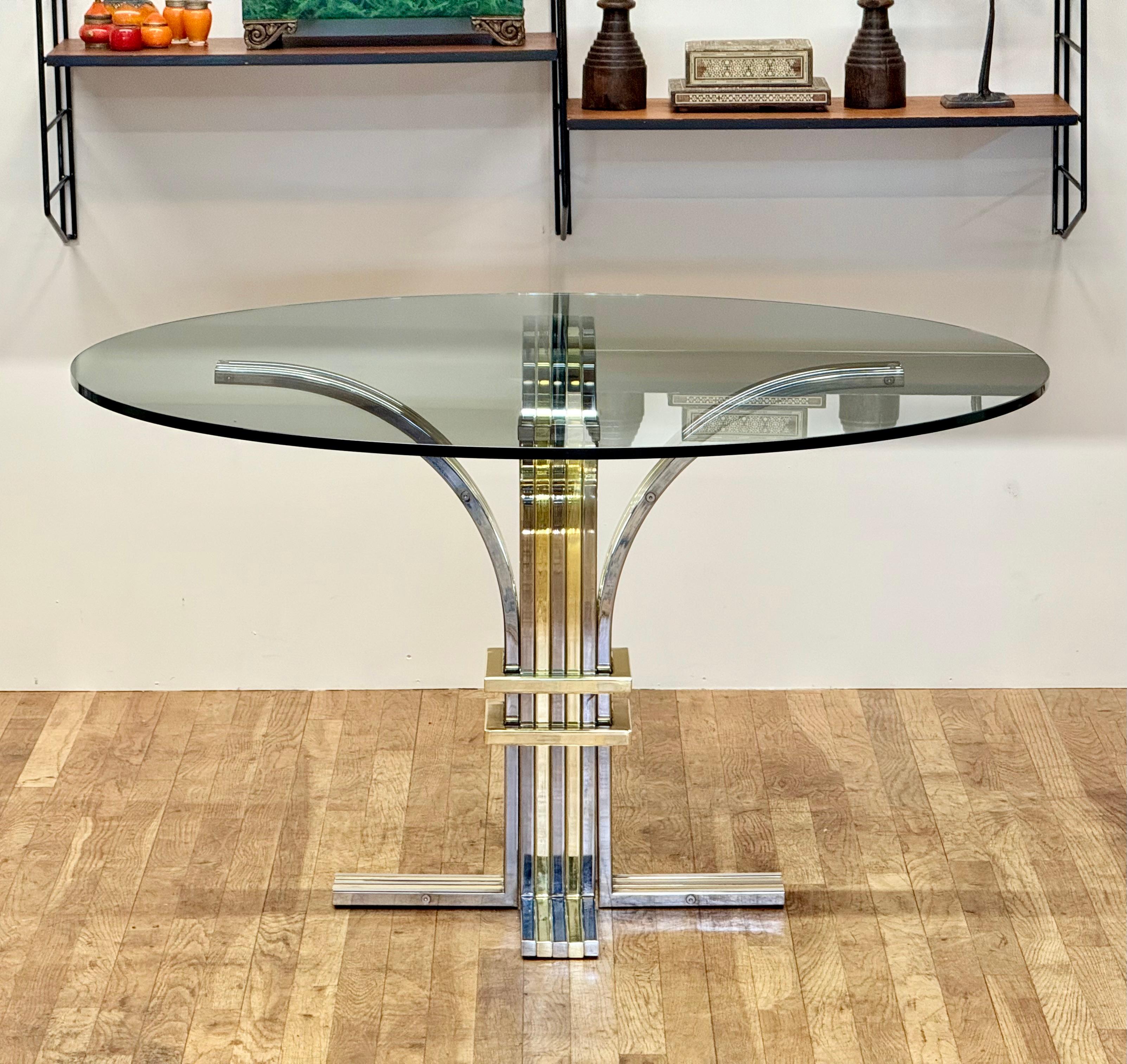 Mesa de centro con tapa de cristal de cromo y latón de Renato Zevi para Banci Firenze, años 70 en Bueno estado para la venta en Tonbridge, Kent