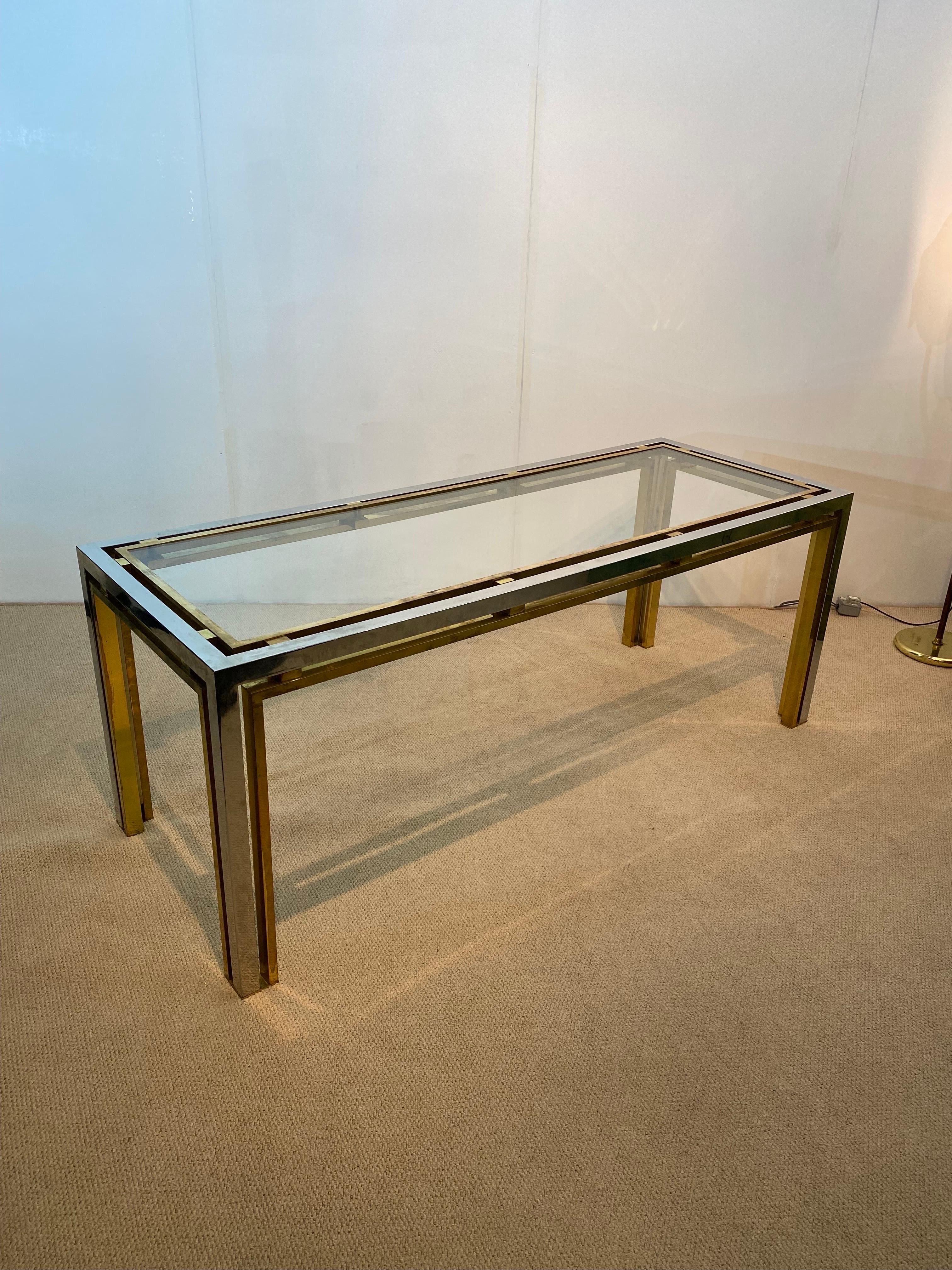 1970s Renato Zevi Vintage Chrome Brass Glass Console Table Desk Romeo Rega Sofa For Sale 4