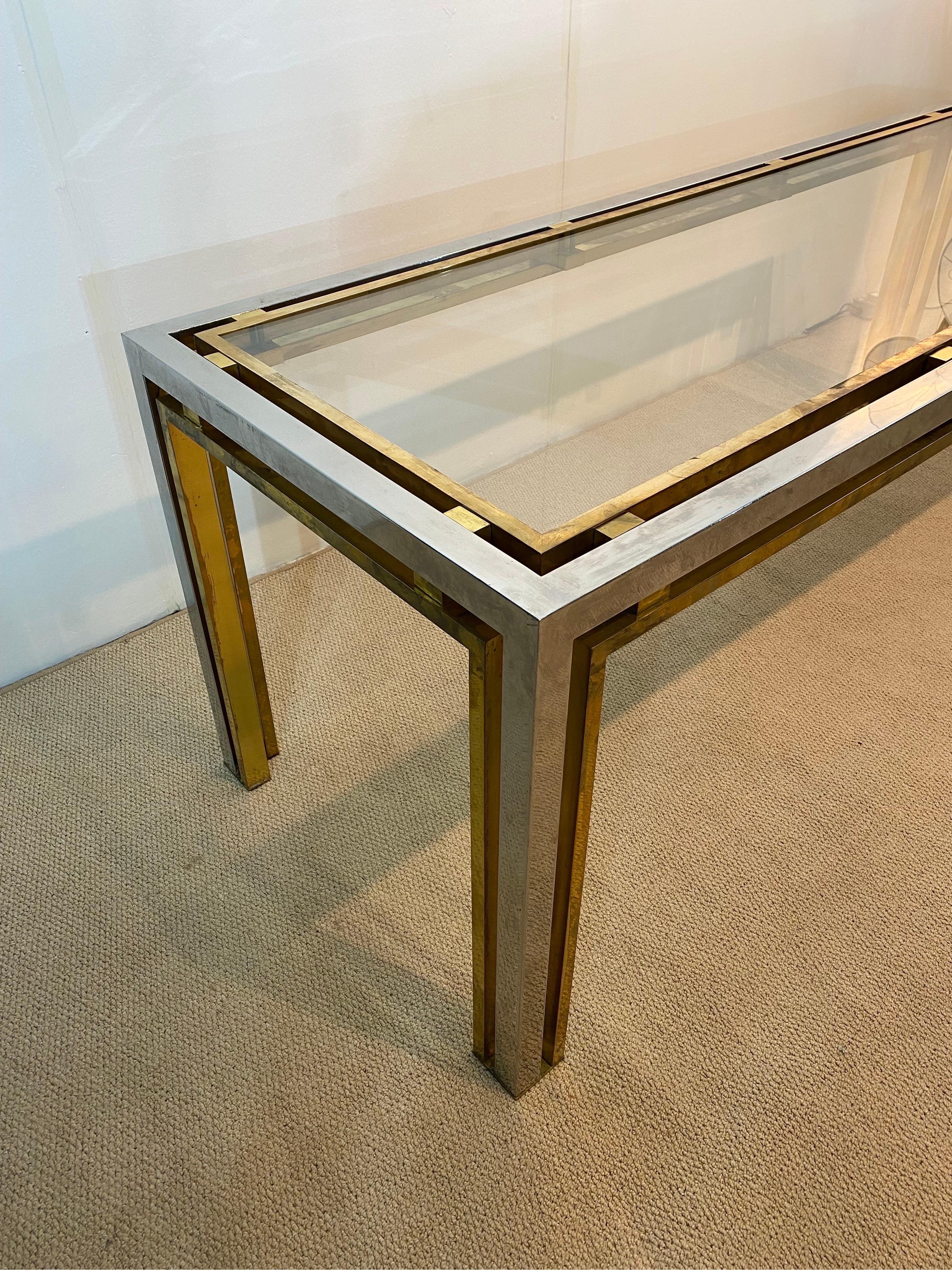 1970s Renato Zevi Vintage Chrome Brass Glass Console Table Desk Romeo Rega Sofa For Sale 5