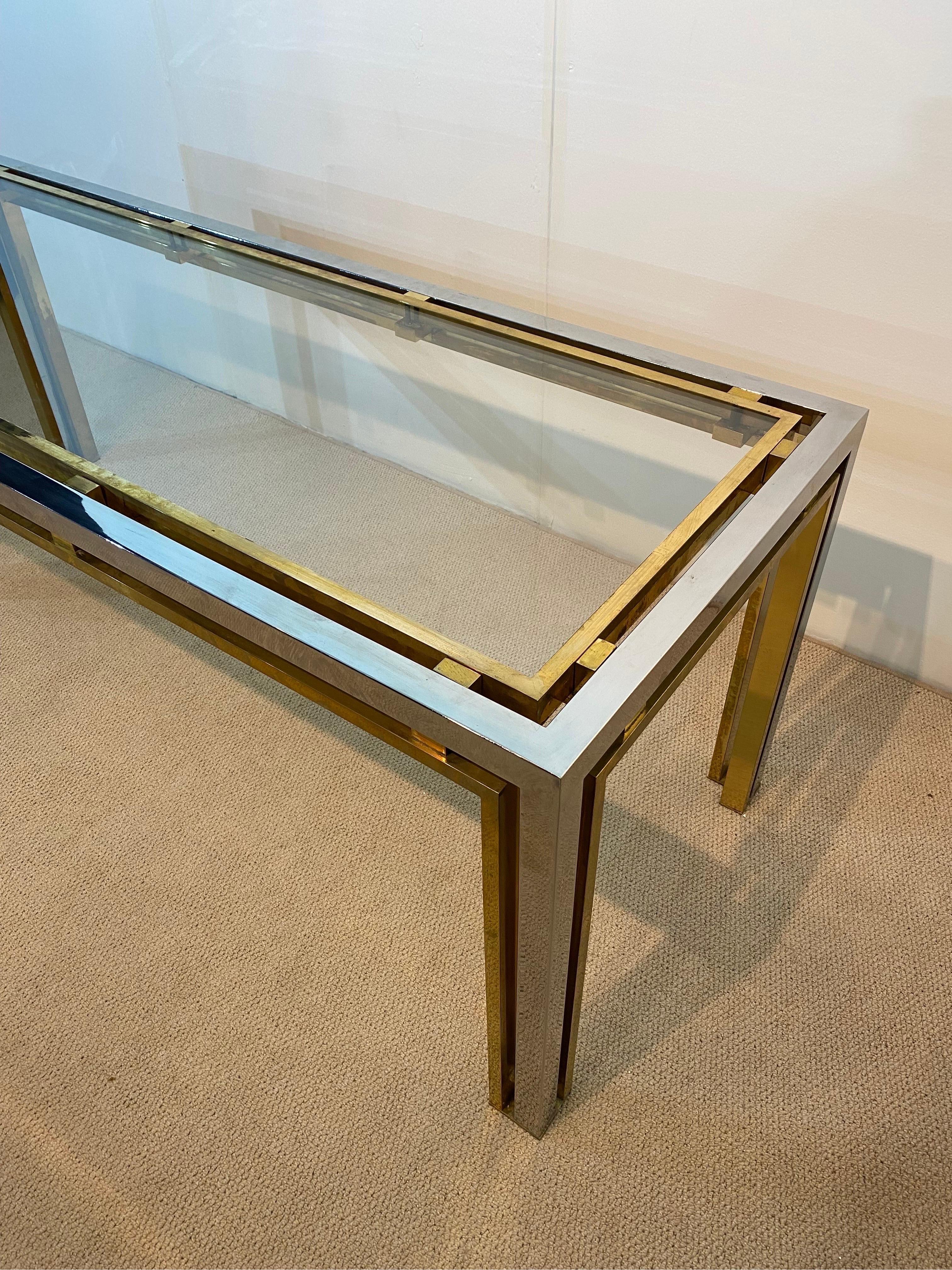 1970s Renato Zevi Vintage Chrome Brass Glass Console Table Desk Romeo Rega Sofa For Sale 8
