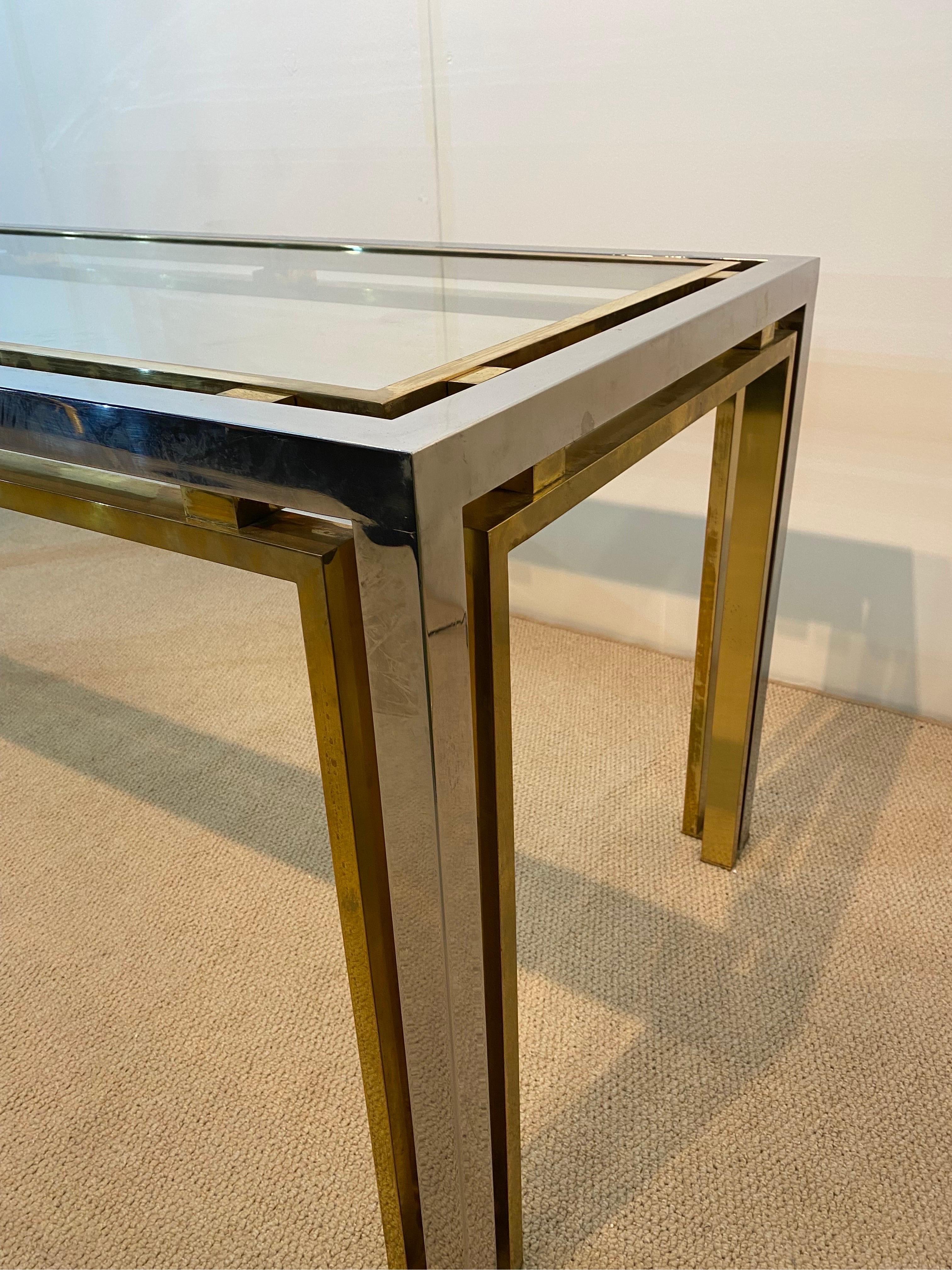 1970s Renato Zevi Vintage Chrome Brass Glass Console Table Desk Romeo Rega Sofa For Sale 9