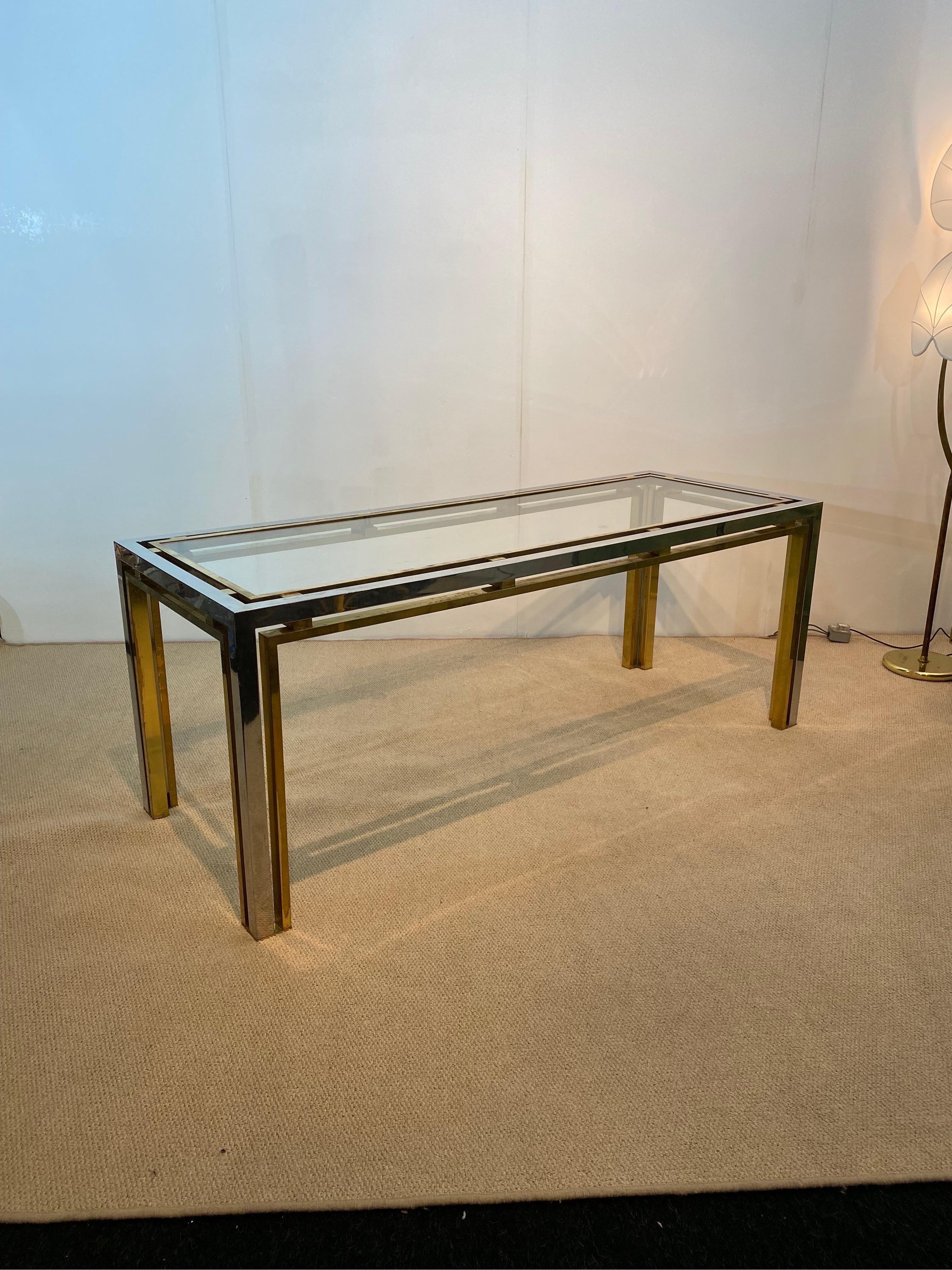 1970s Renato Zevi Vintage Chrome Brass Glass Console Table Desk Romeo Rega Sofa For Sale 3