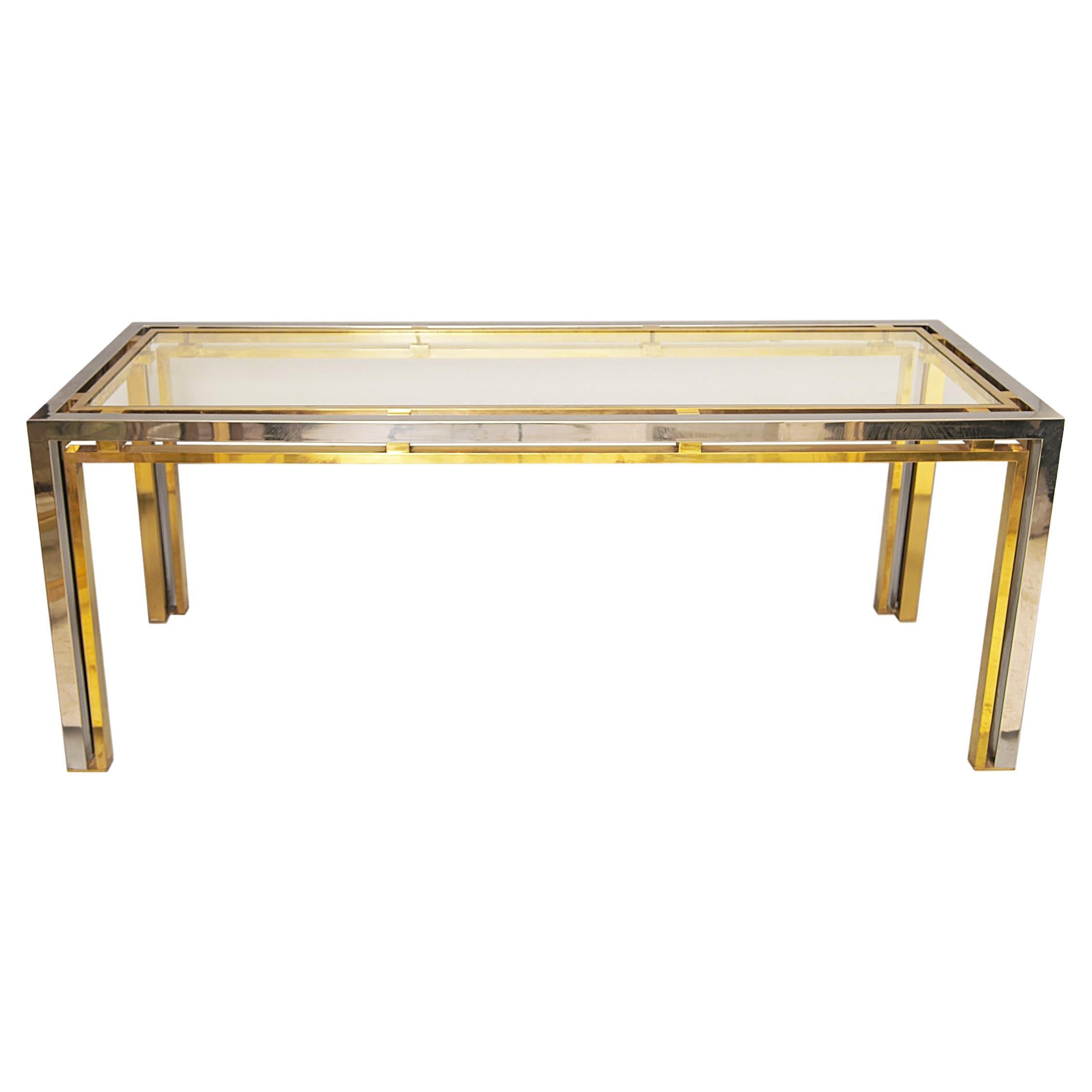 1970s Renato Zevi Vintage Chrome Brass Glass Console Table Desk Romeo Rega Sofa For Sale