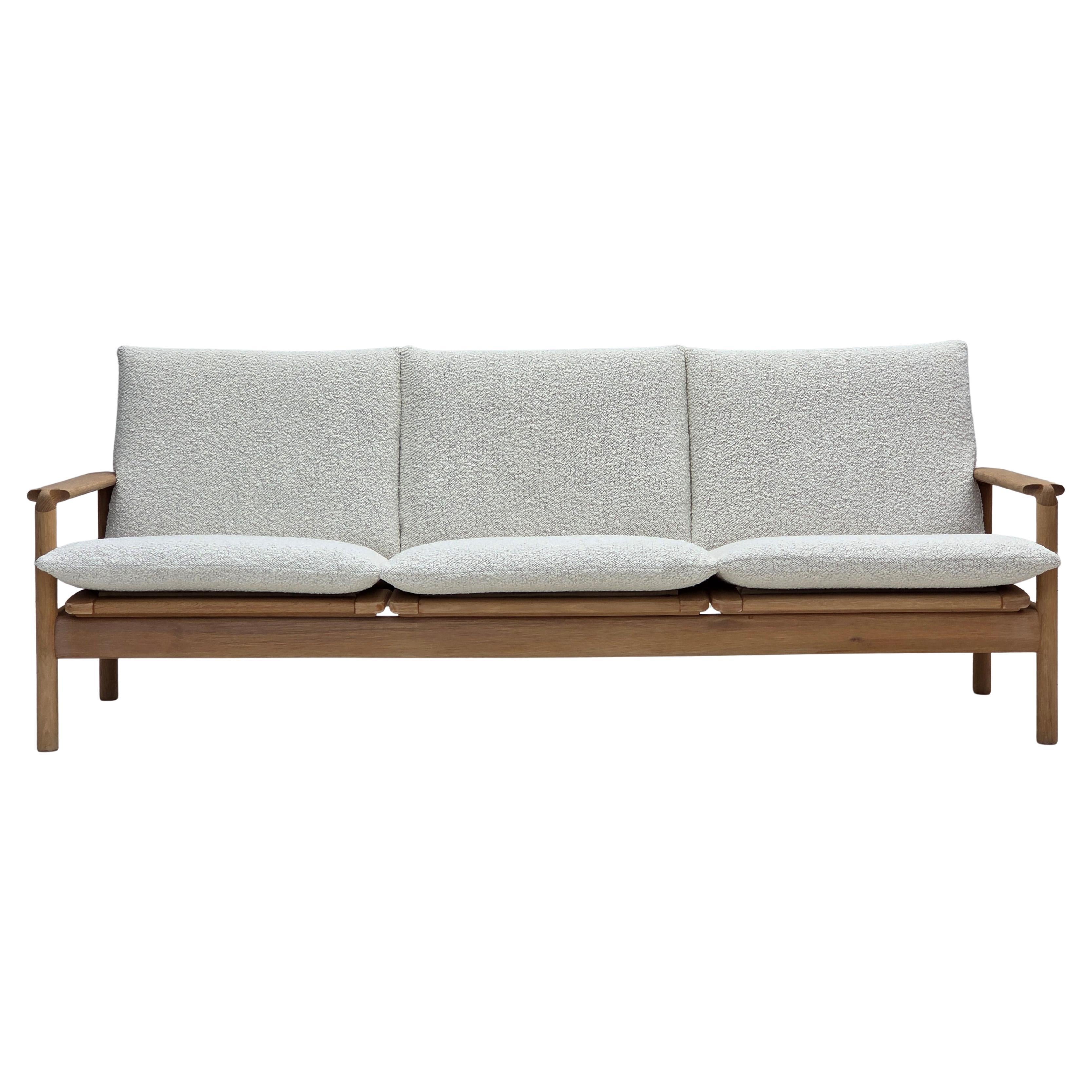 1970s, renovated Danish 3-seater sofa, solid oak wood.