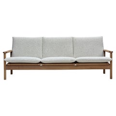Vintage 1970s, renovated Danish 3-seater sofa, solid oak wood.